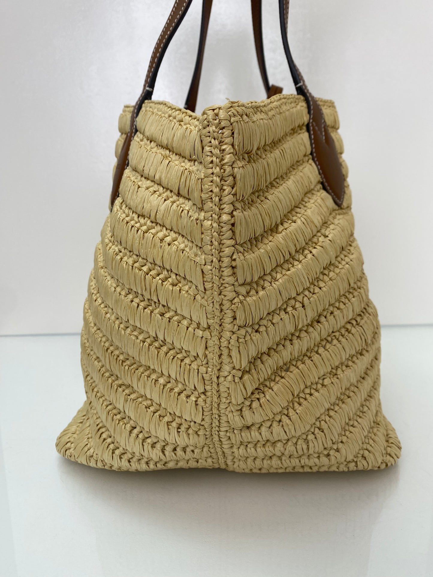 Gucci Brown Leather & Raffia Woven Medium Tote Bag