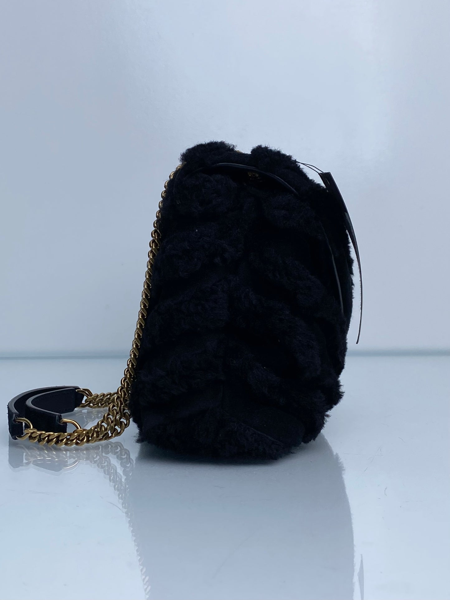 Saint Laurent Black Suede/Shearling Lou Lou Small Bag GHW
