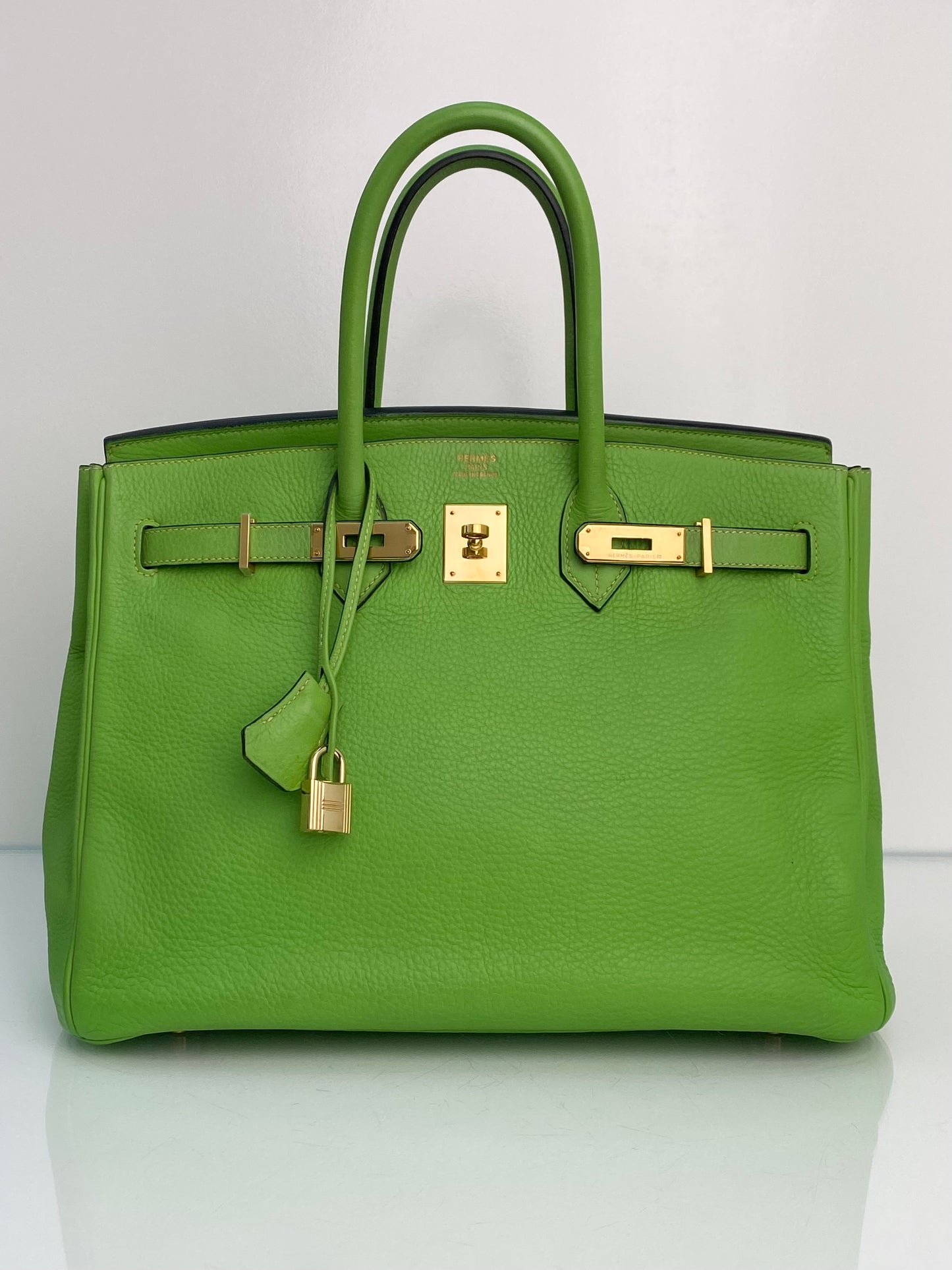 Hermes Birkin 35 Vert Cru Clemence GHW #G