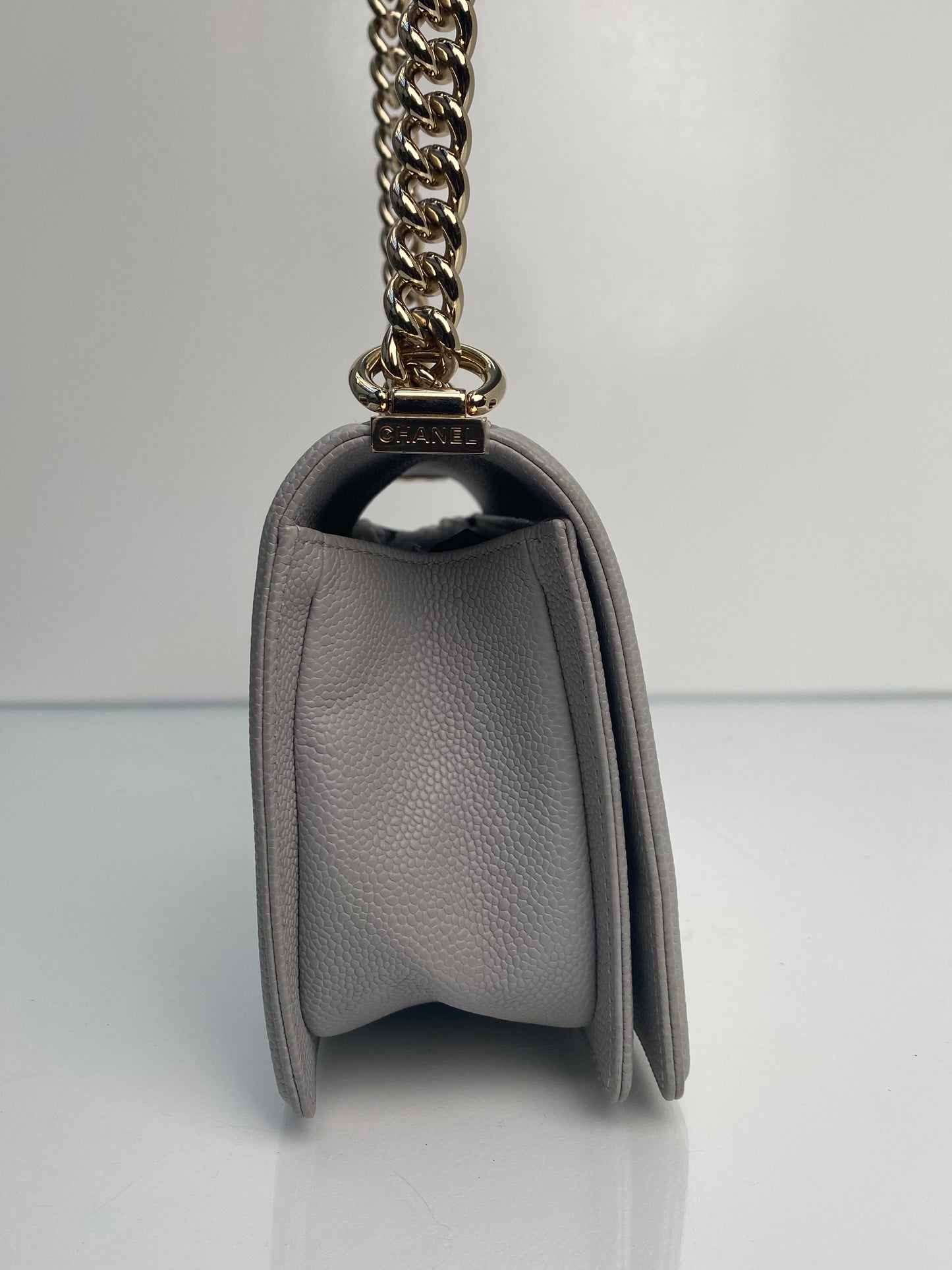 Chanel Boy Light Grey Caviar GHW
