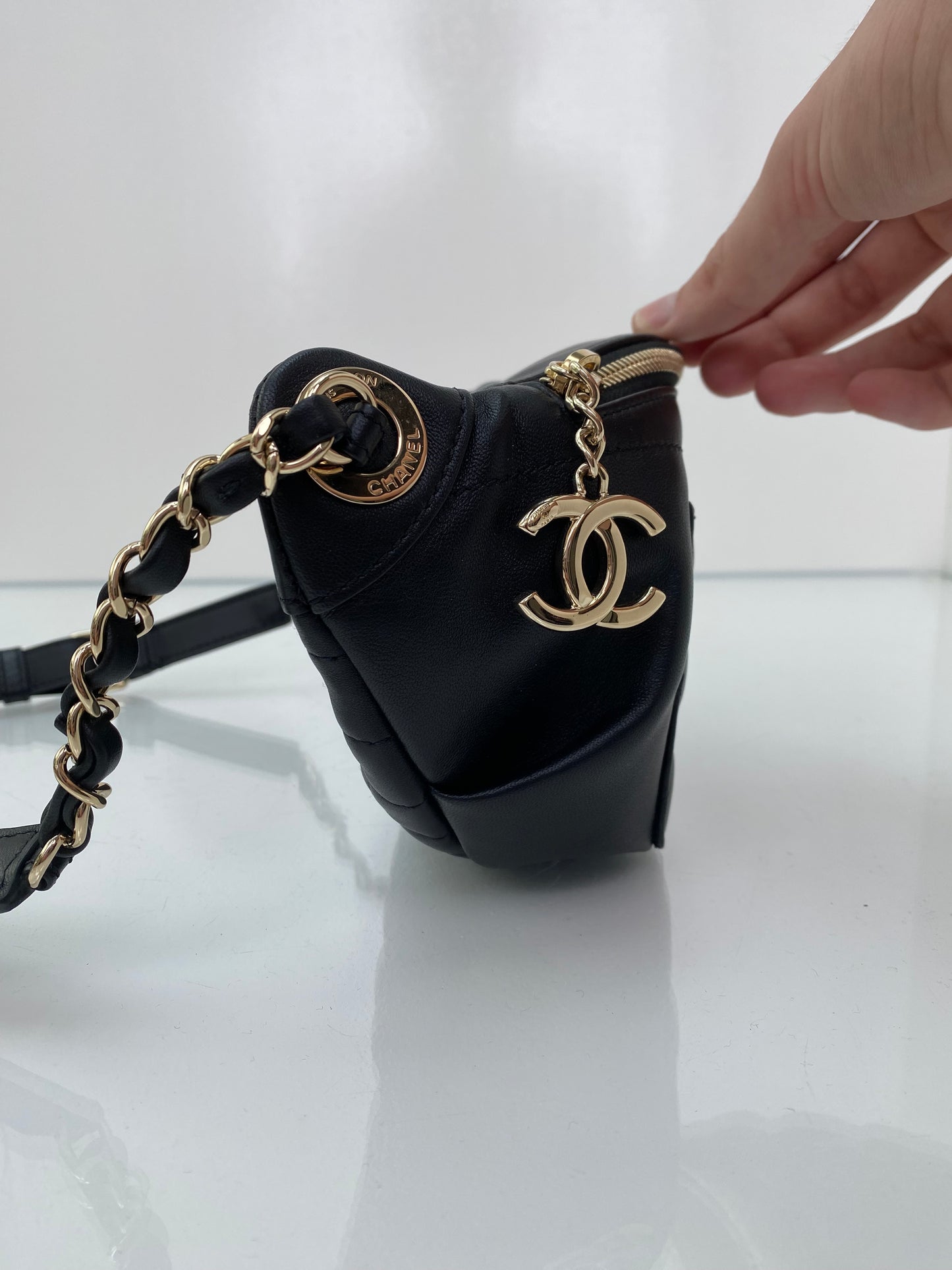 Chanel Black Semi Quilted Bum Bag GHW
