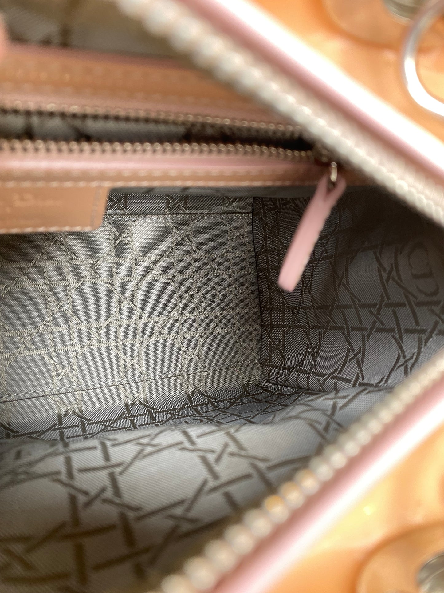 Dior Tan/Peach Patent Lady Dior Bag