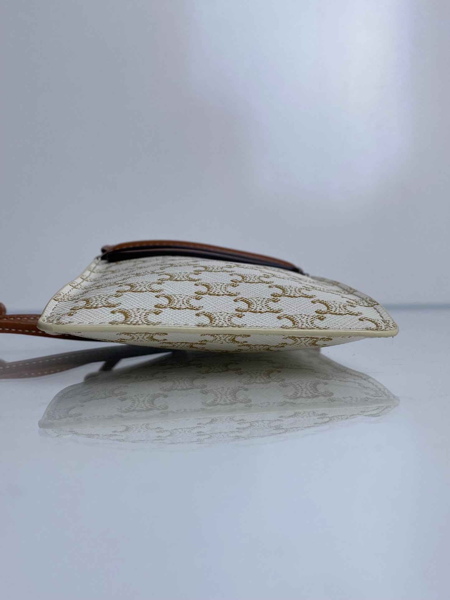 Celine White & Tan Triomphe Phone Holder Crossbody Bag