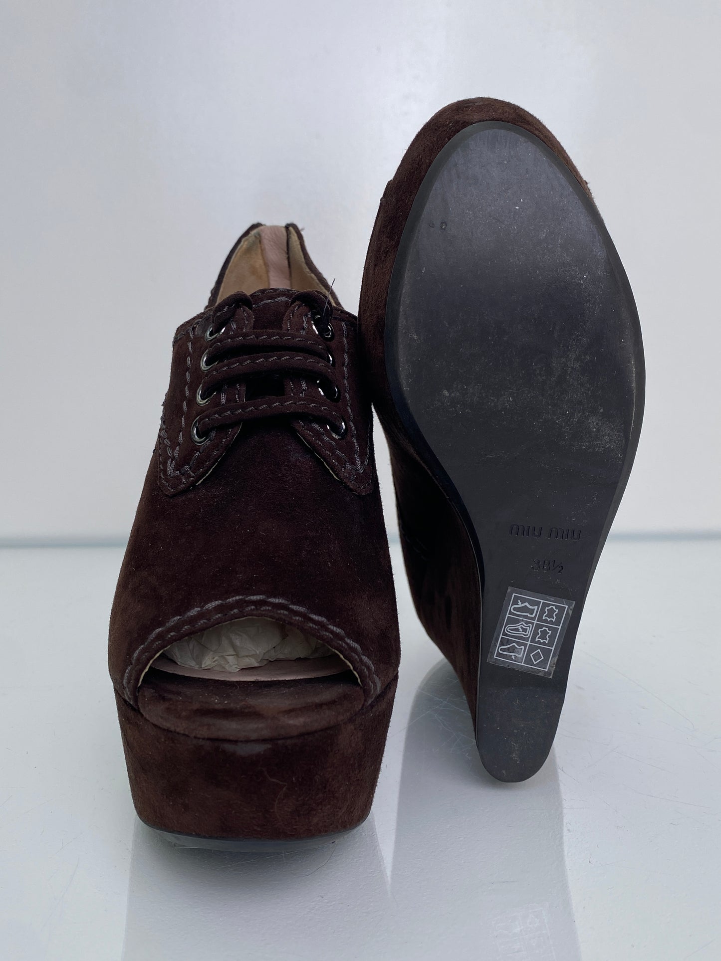 Miu Miu Brown Suede Wedges, 38.5