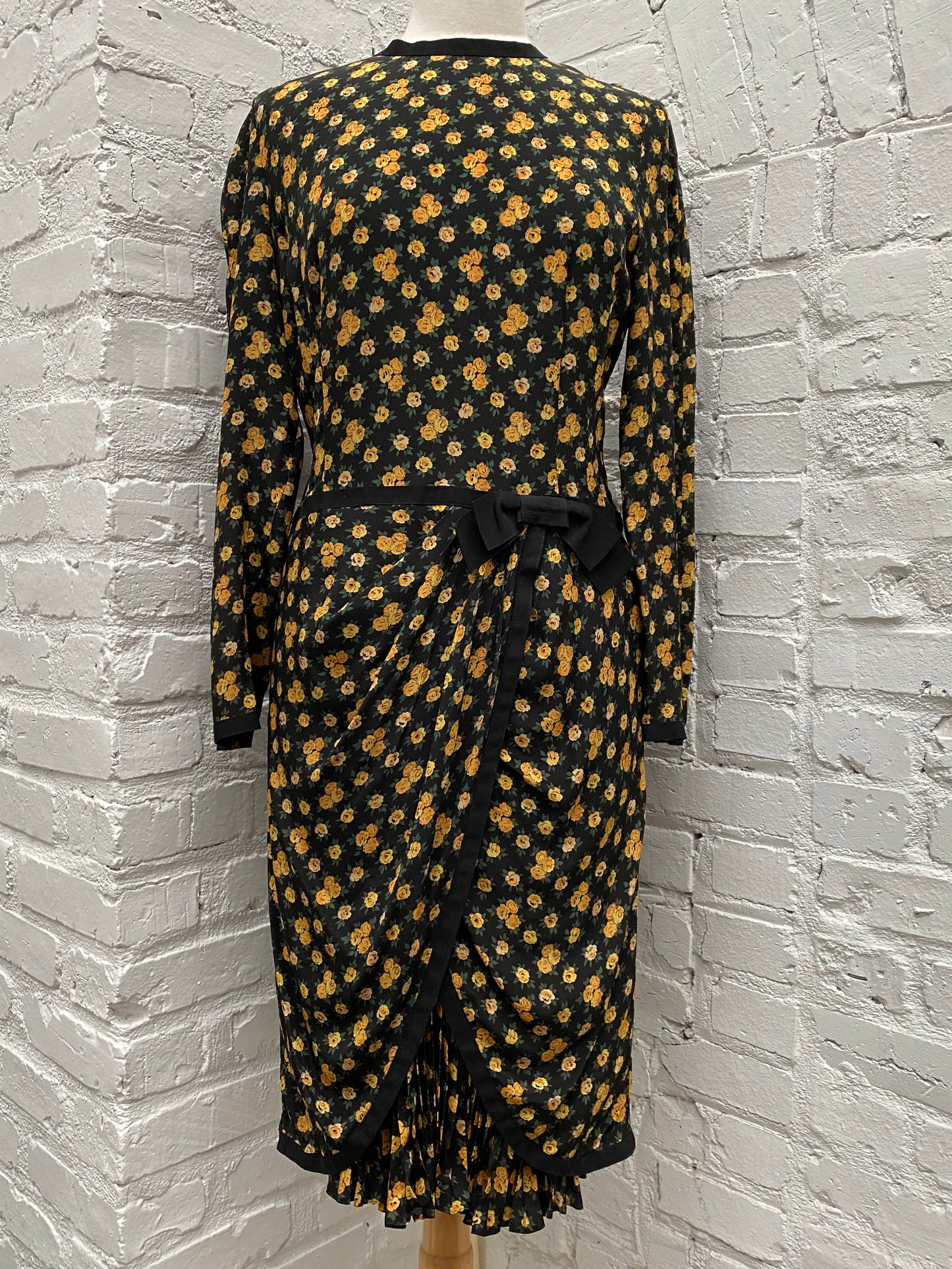 Louis Feraud Black & Yellow Floral Dress, 10