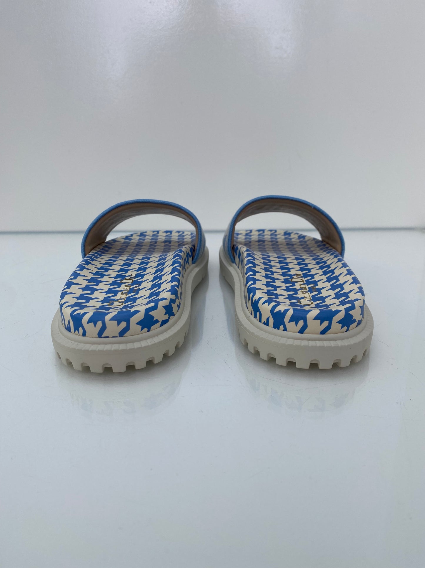 Christian Dior Blue Houndstooth Slides, 41