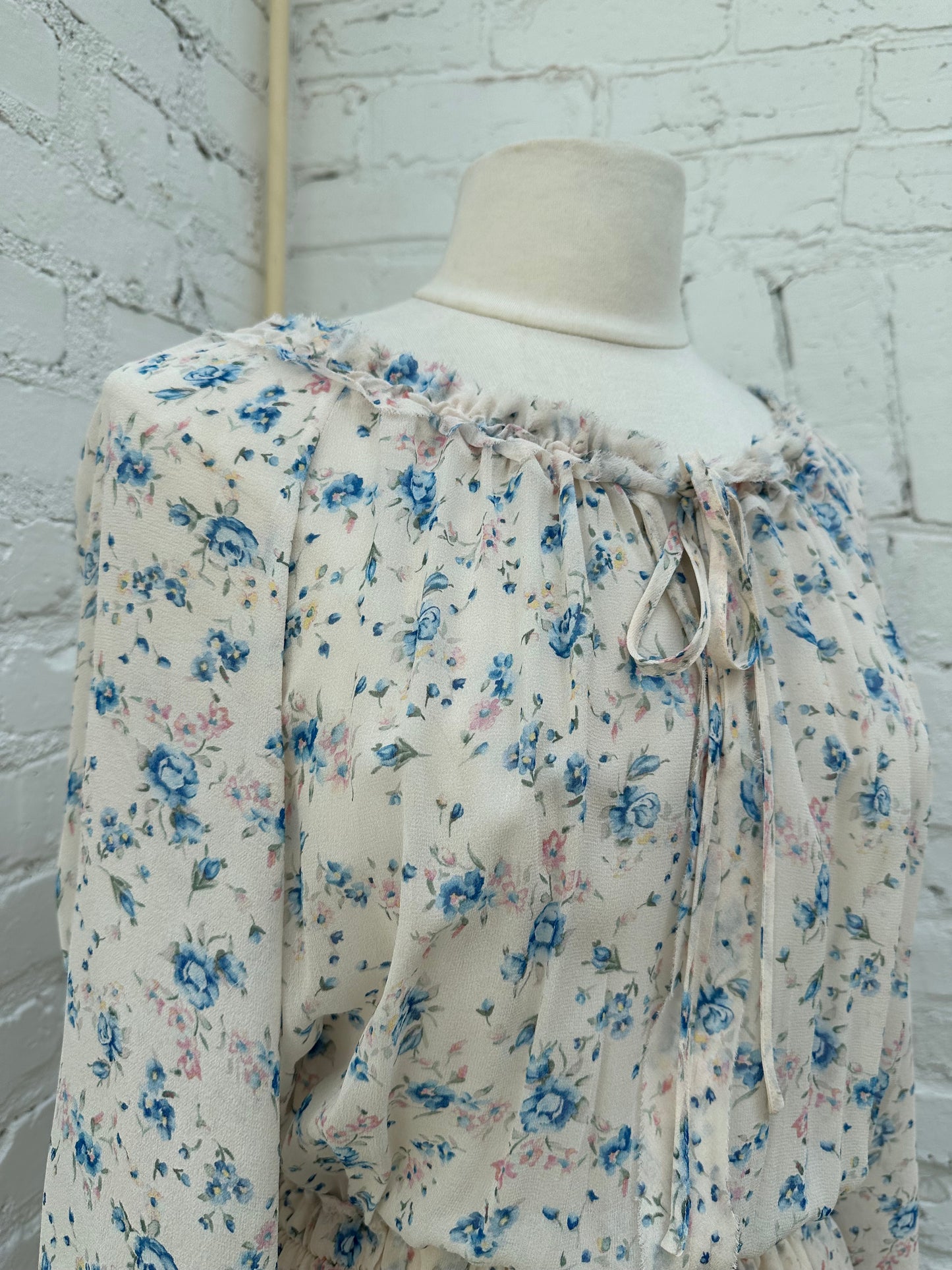 LoveShackFancy White, Blue & Pink Floral Dress, M