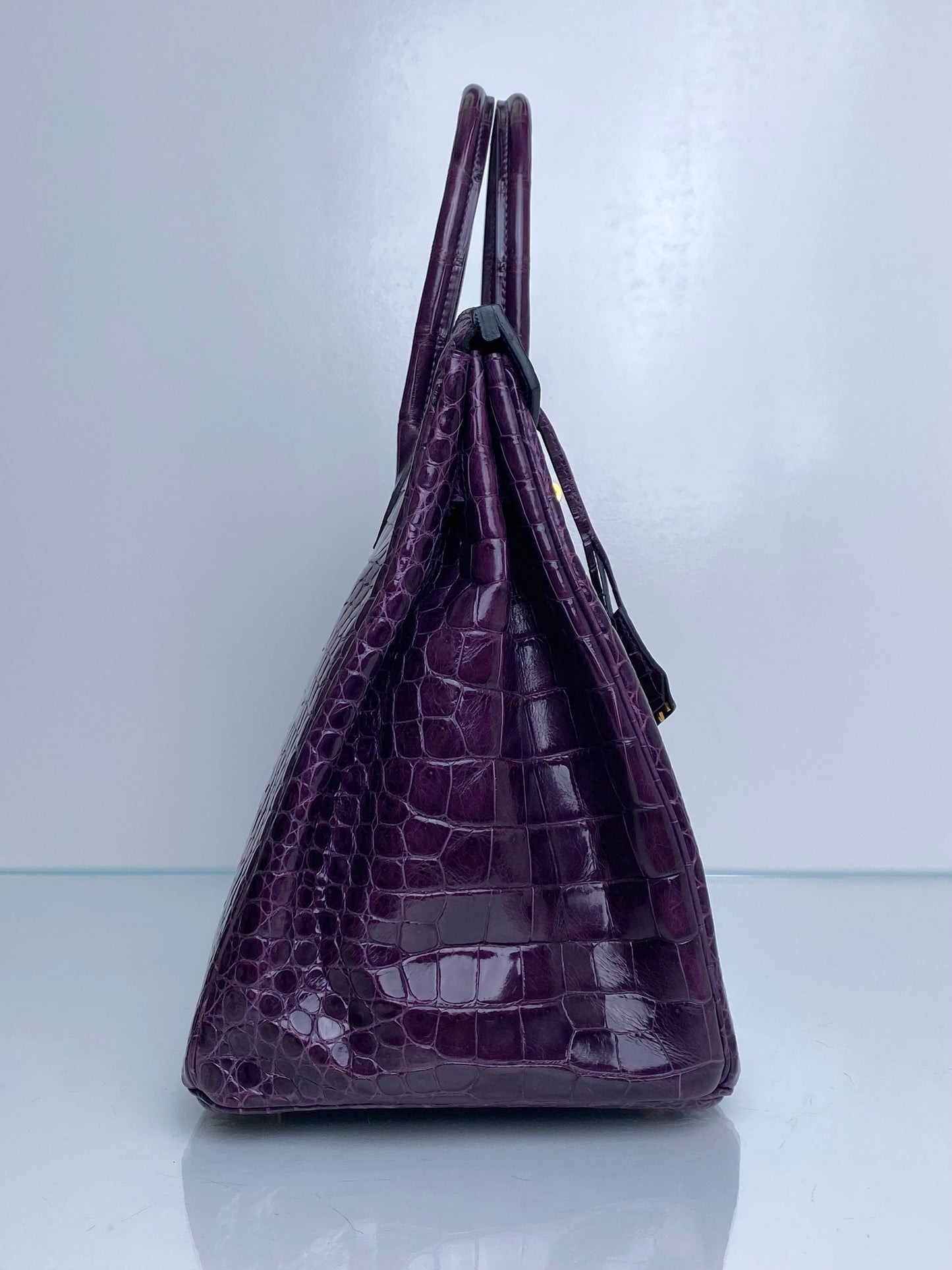Hermes Birkin 35 Amethyst Shiny Porosus GHW #O