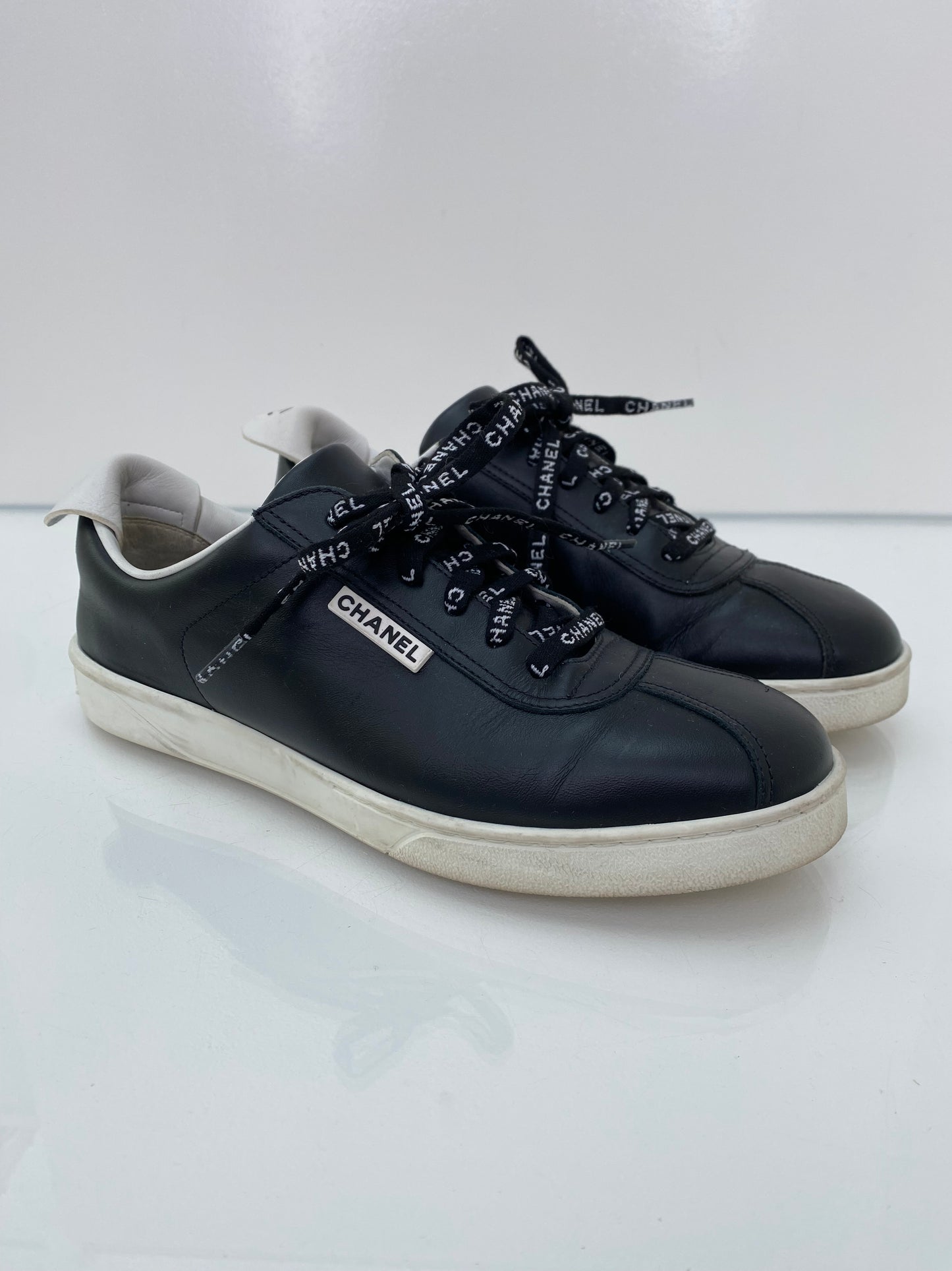 Chanel Black and White CC Logo Sneakers 40