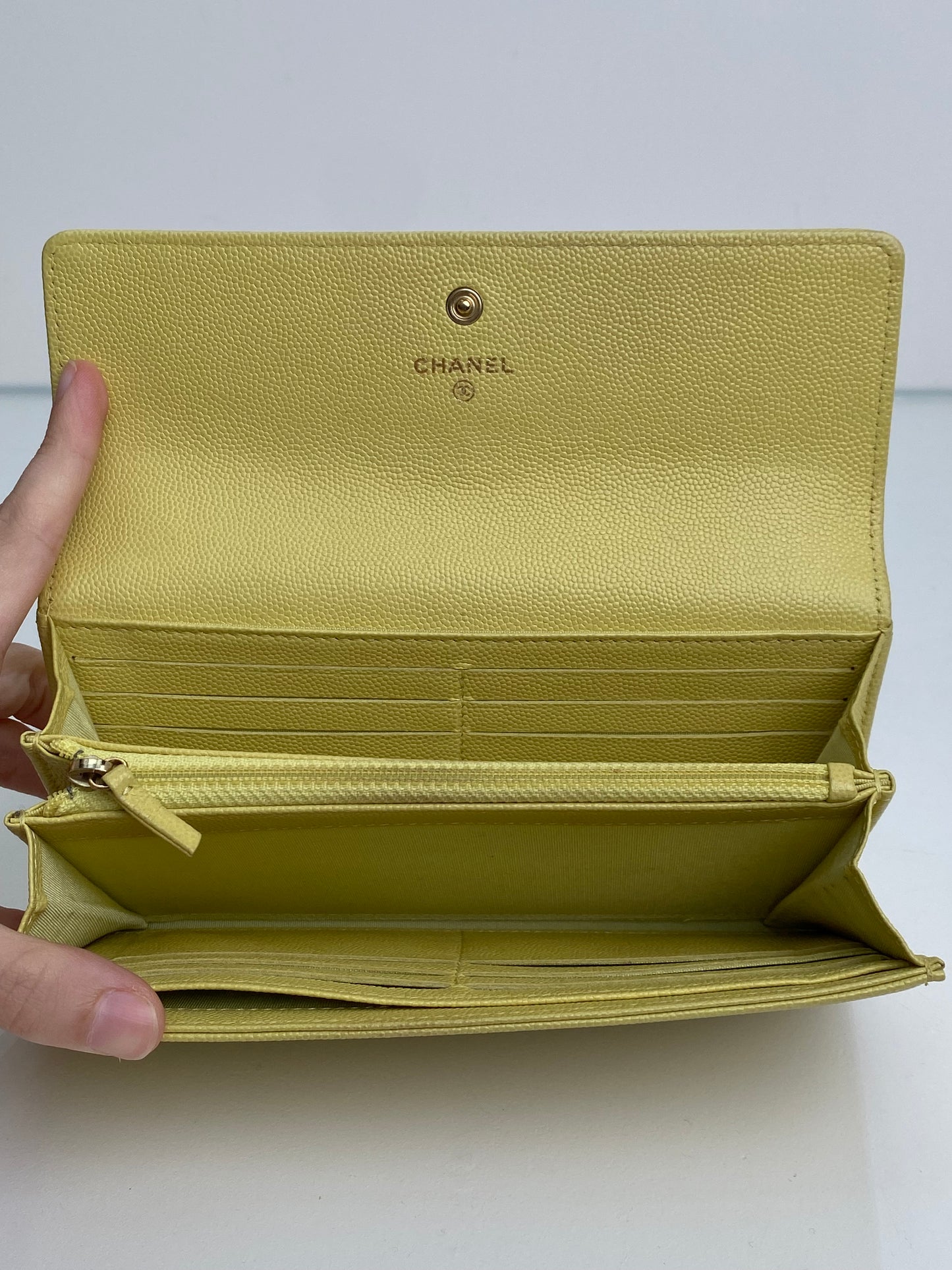 Chanel Vintage Timeless CC Yellow Cavair Wallet GHW #02