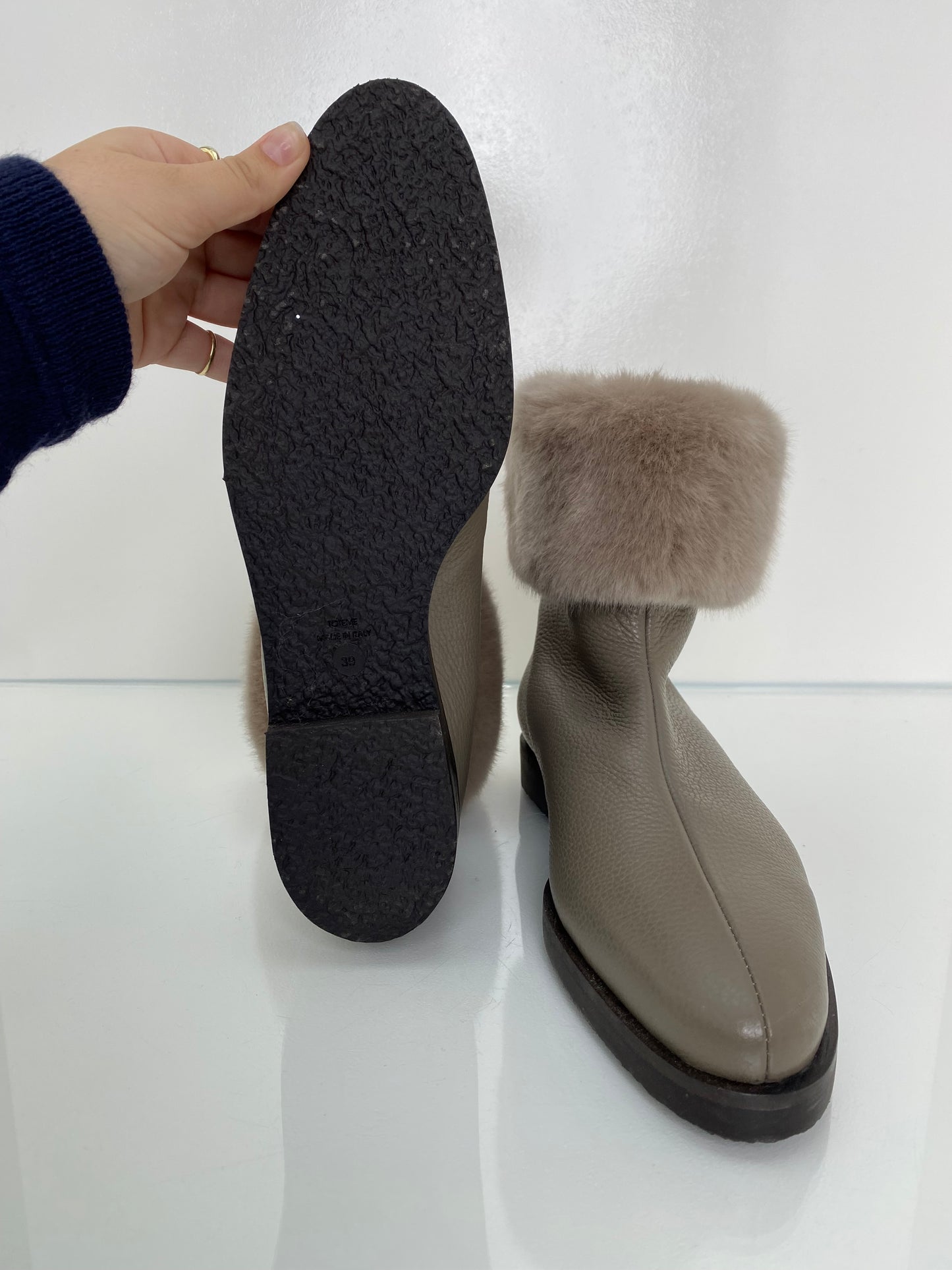 Toteme Brown Faux Fur Trim Boots, 39