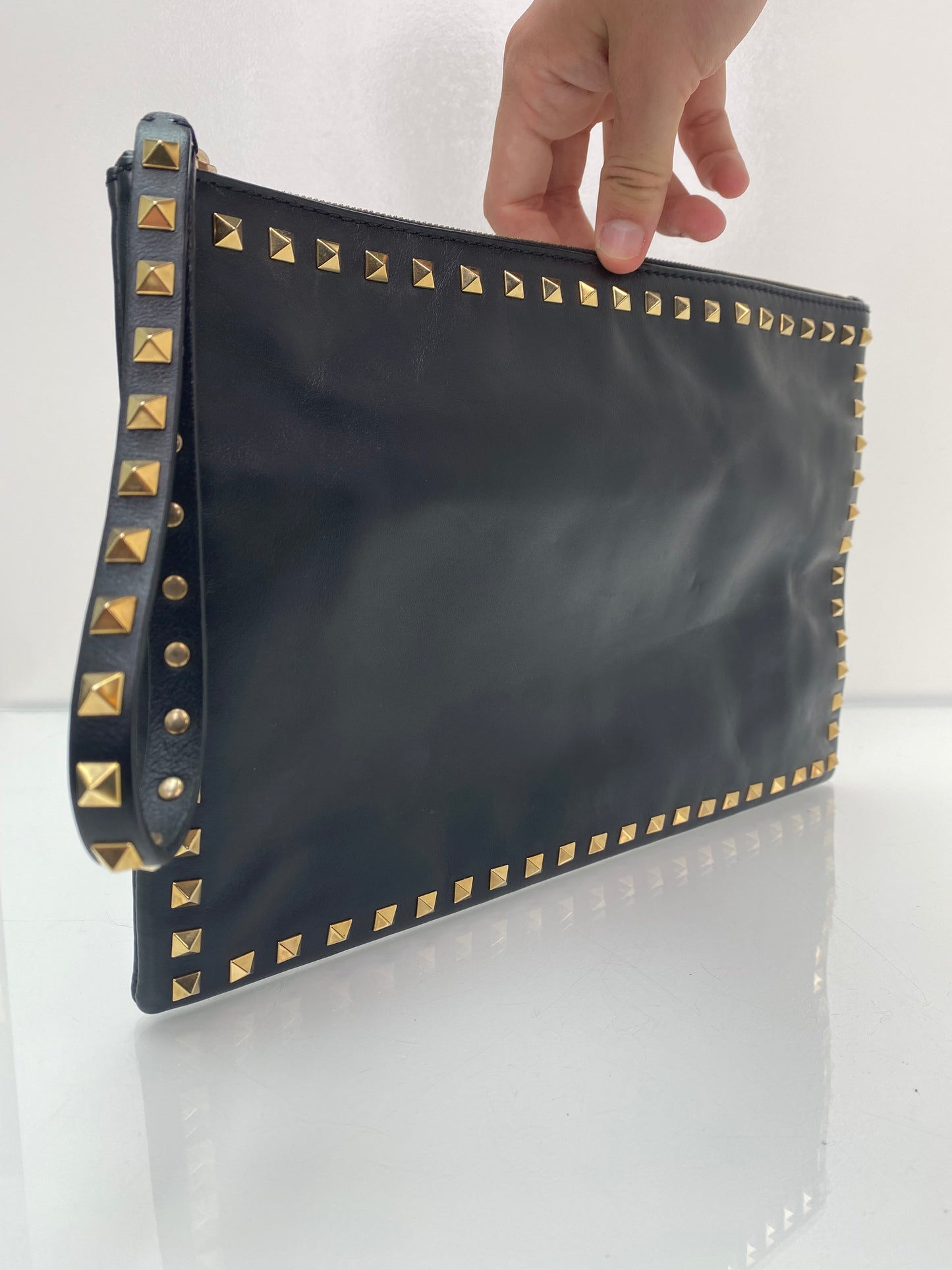 Valentino Black & Gold Rockstud Clutch