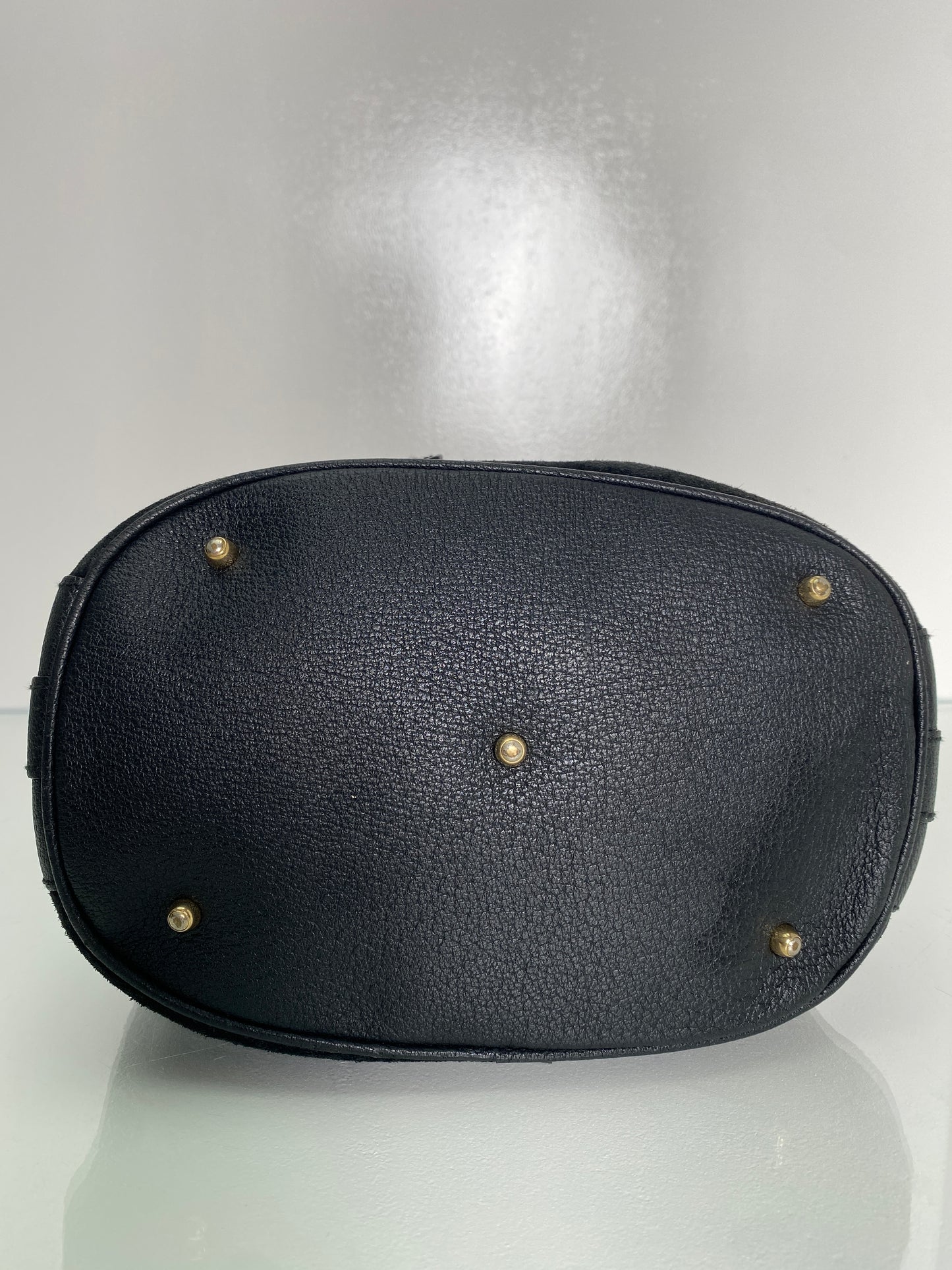 Gucci Vinatge Black Suede Bamboo Bucket Bag GHW