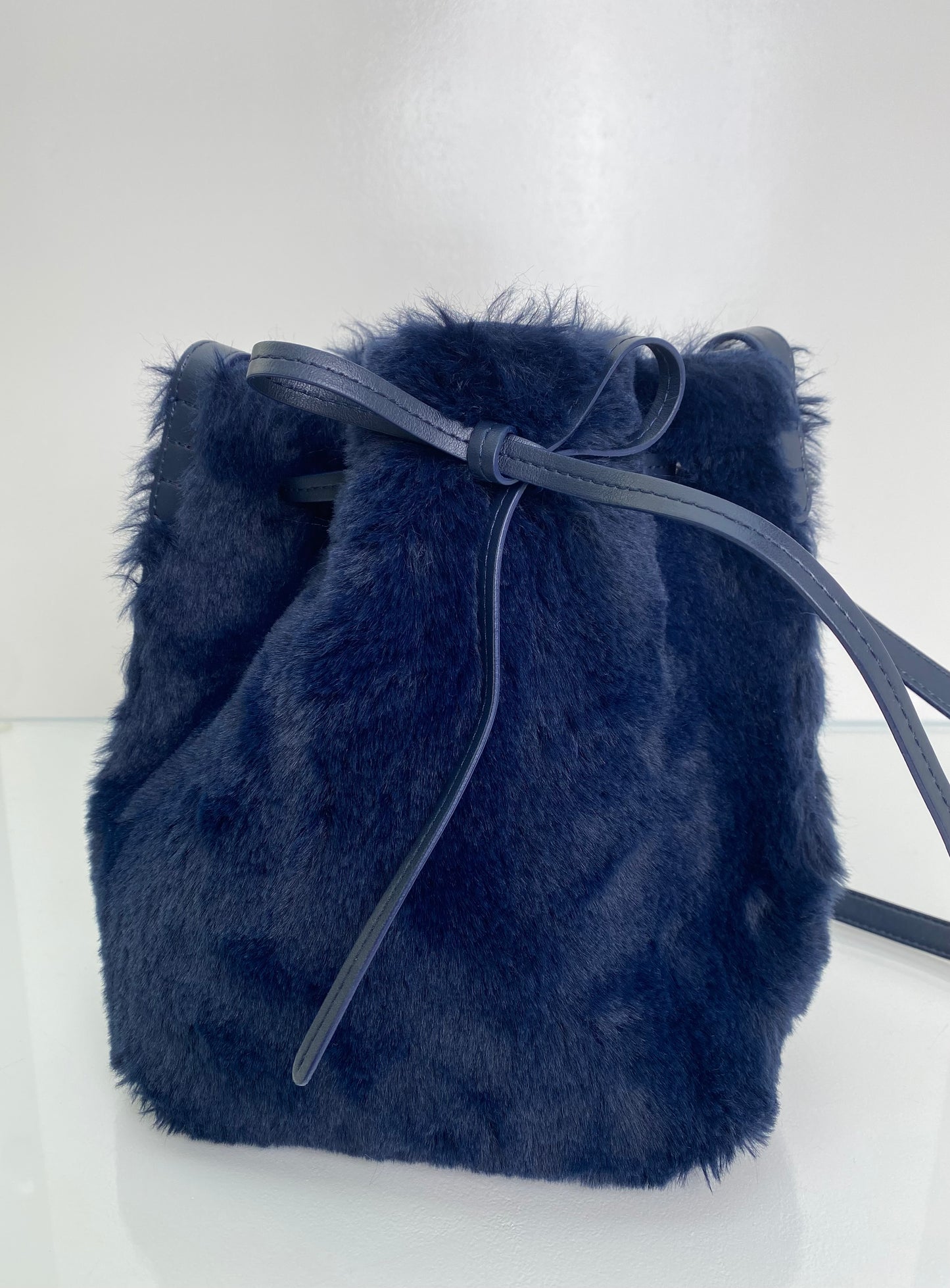 Mansur Gavriel Navy Faux Fur Crossbody Bucket Bag