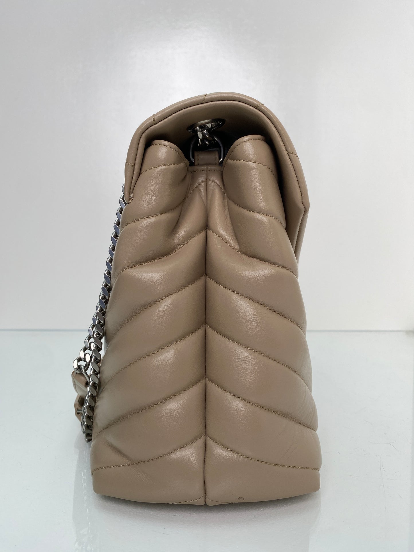 Saint Laurent Lou Lou Beige Leather Shoulder Bag SHW