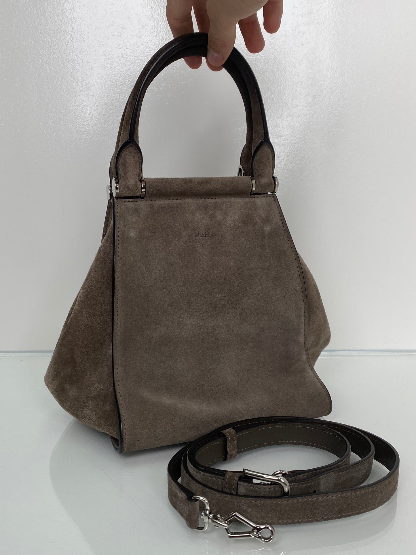 Max Mara Grey Taupe Suede Bag