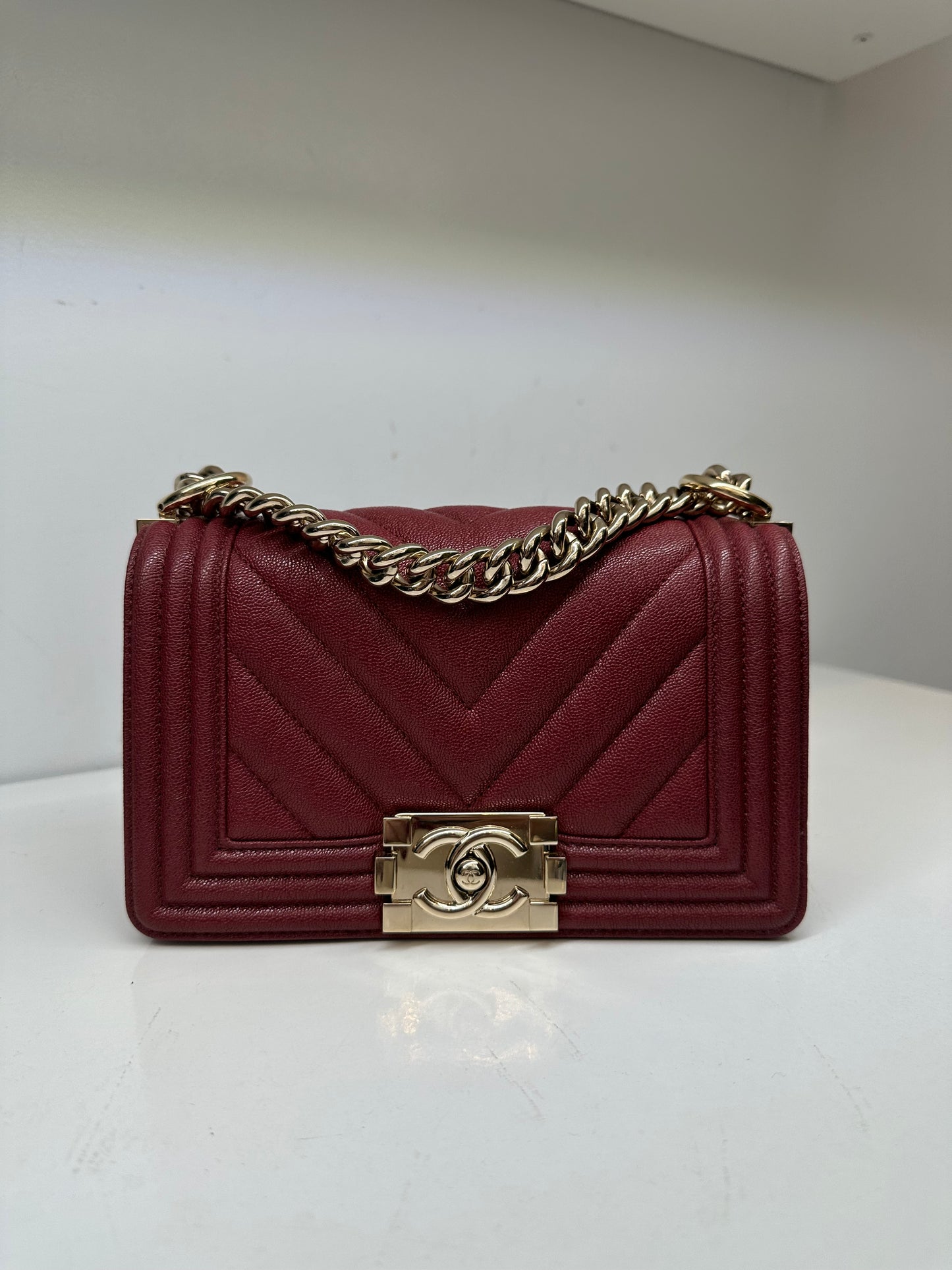 Chanel Boy Small Red Caviar GHW