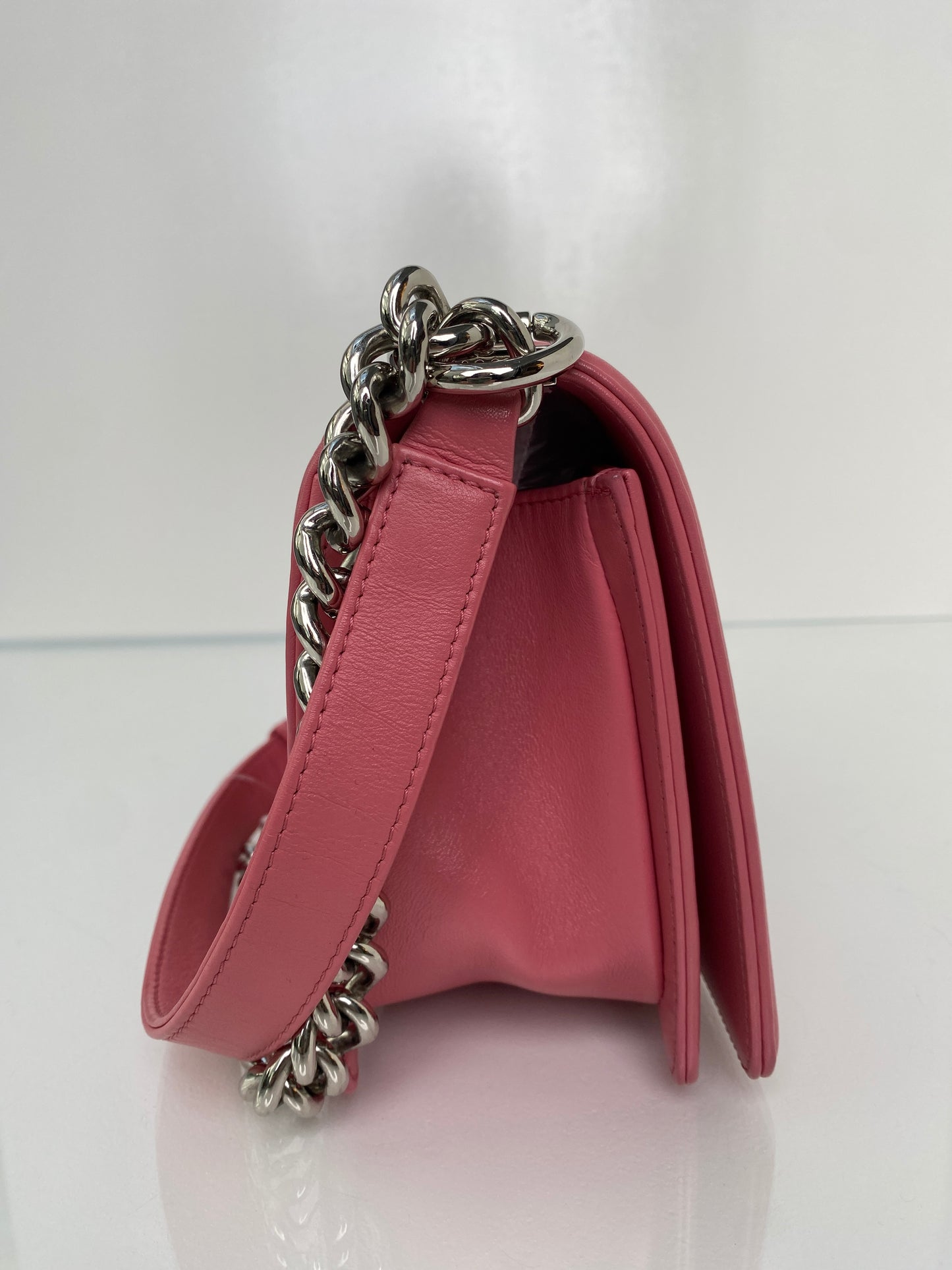 Chanel Boy Medium Pink Chevron Calfskin SHW