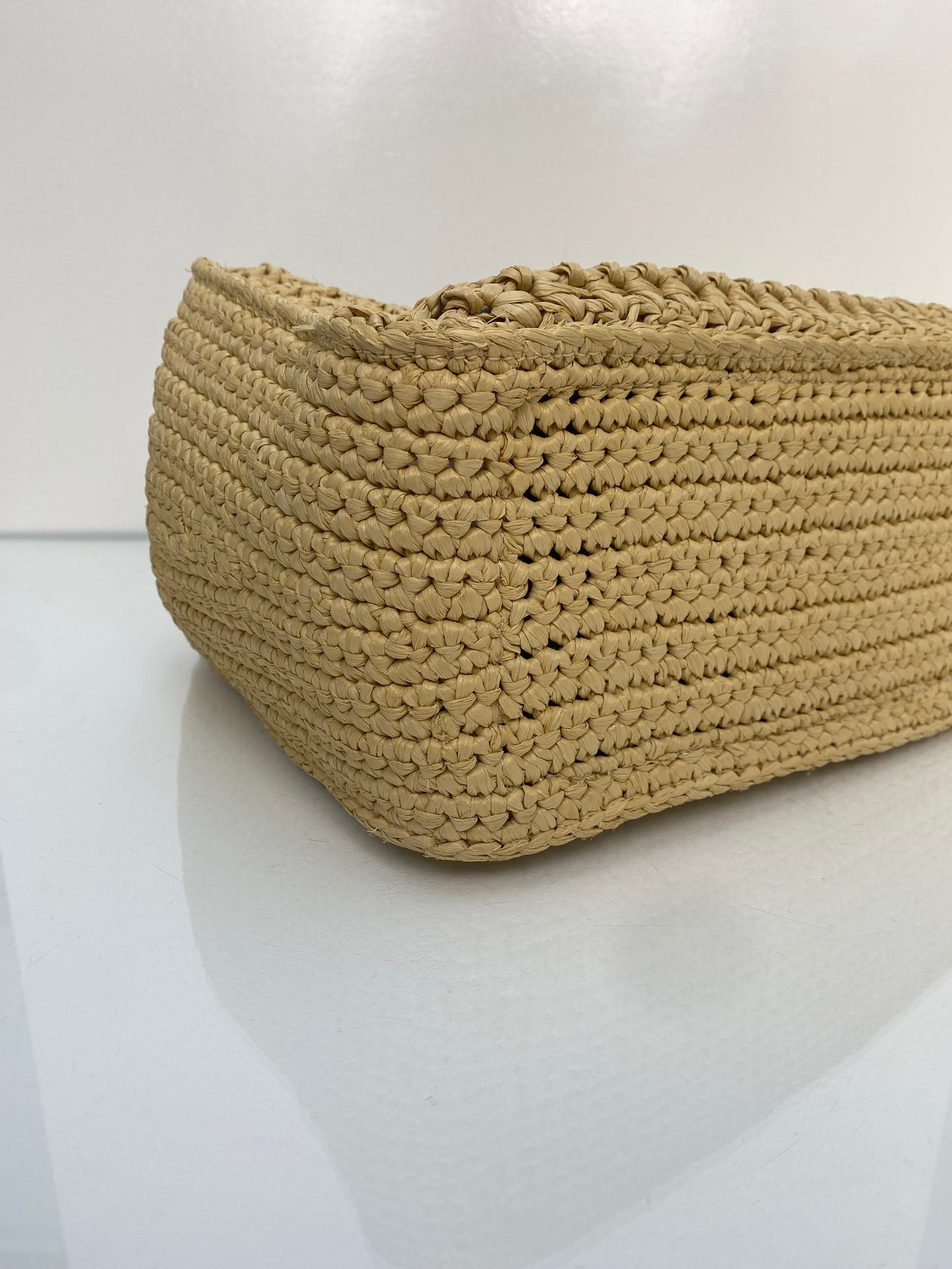 Stella McCartney Black Vegan Leather & Raffia Shoulder Bag