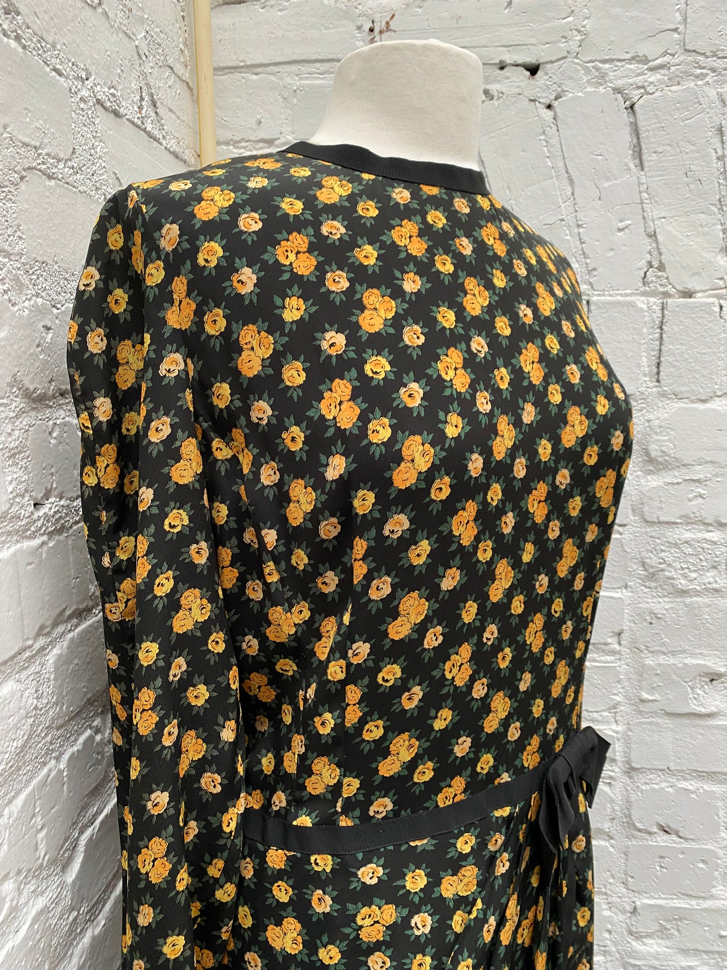Louis Feraud Black & Yellow Floral Dress, 10