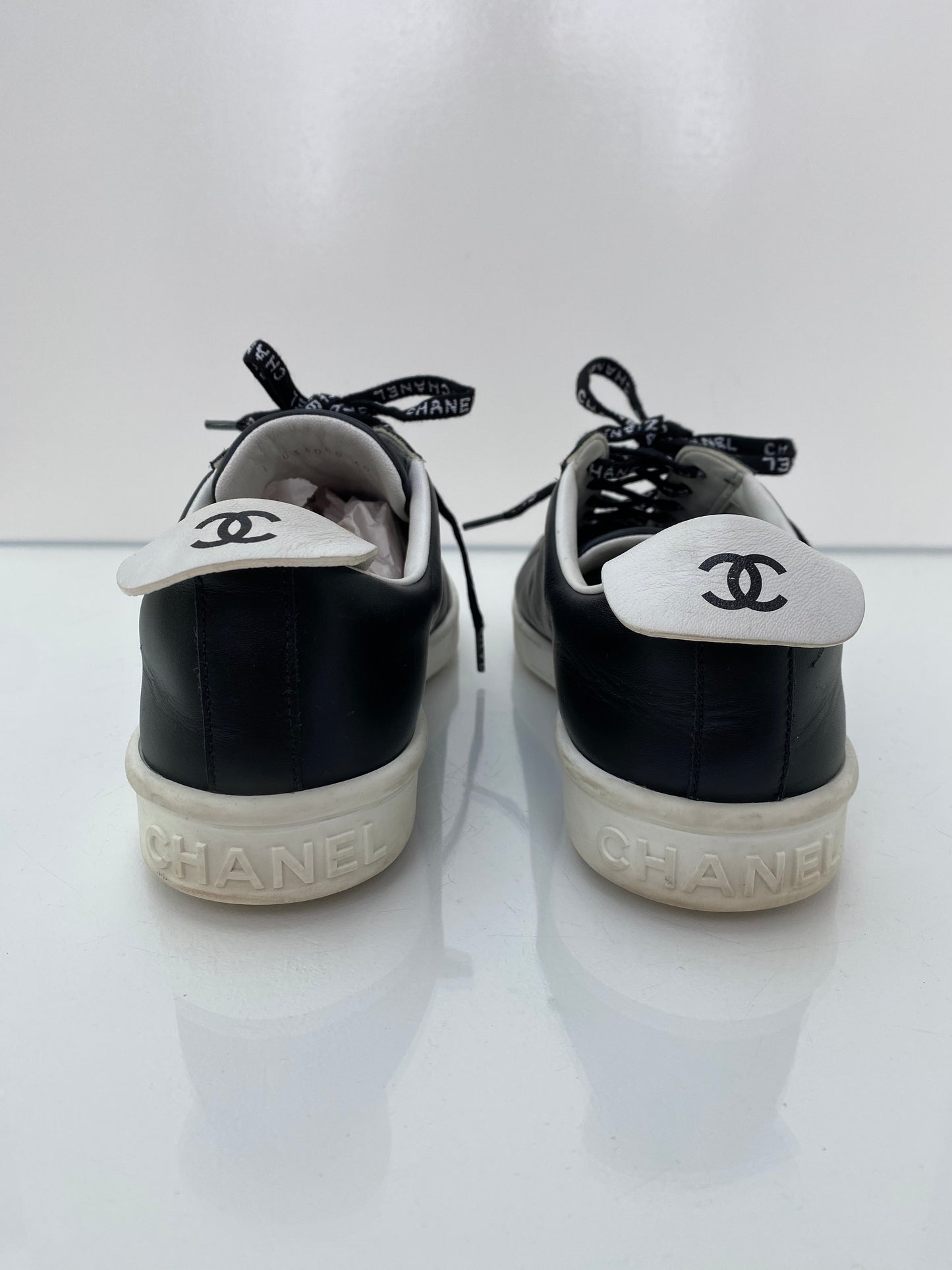 Chanel Black and White CC Logo Sneakers 40