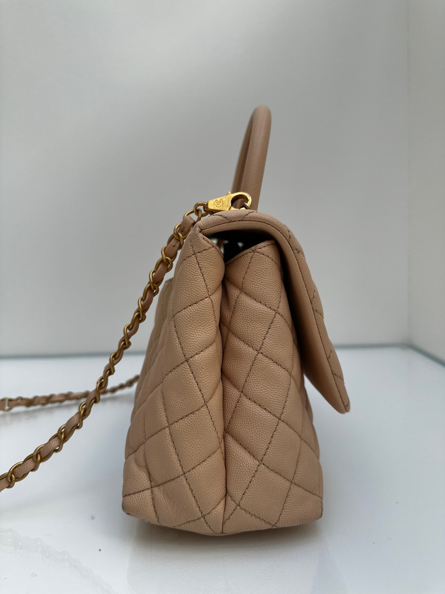 Chanel Medium Beige Coco Handle Caviar Leather GHW