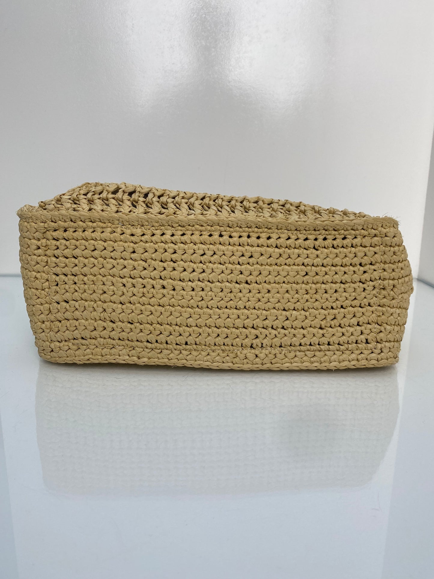 Stella McCartney Black Vegan Leather & Raffia Shoulder Bag
