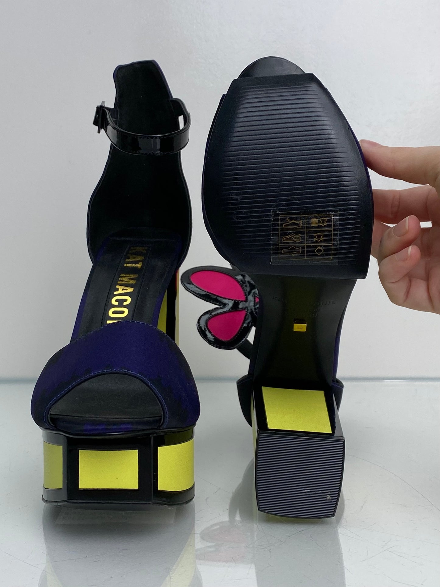 Kat Mconie Purple, Black, & Yellow Flower Heels, 8 (As Is)