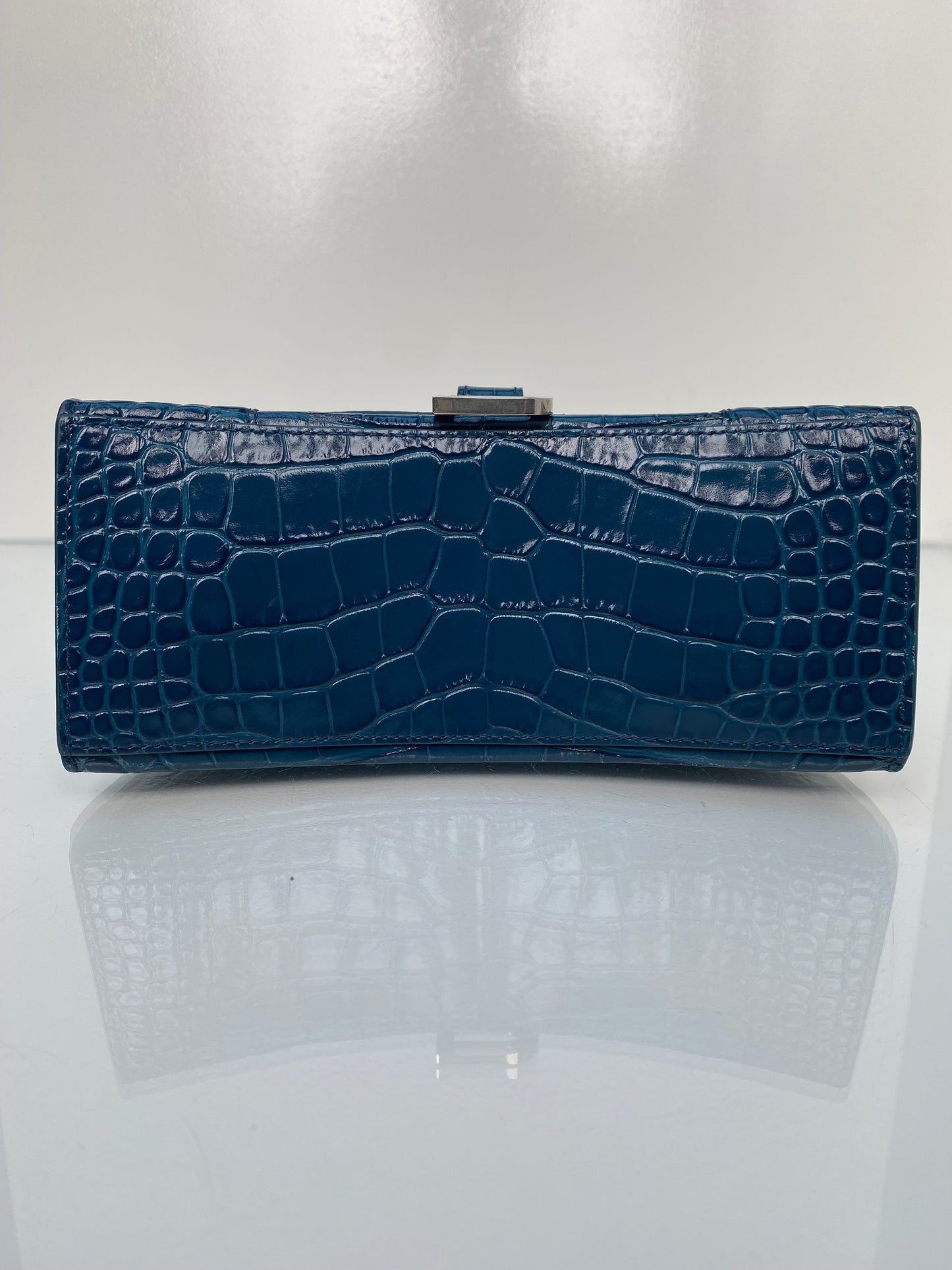 Balenciaga Teal Croc Embossed S Handle Hourglass Bag