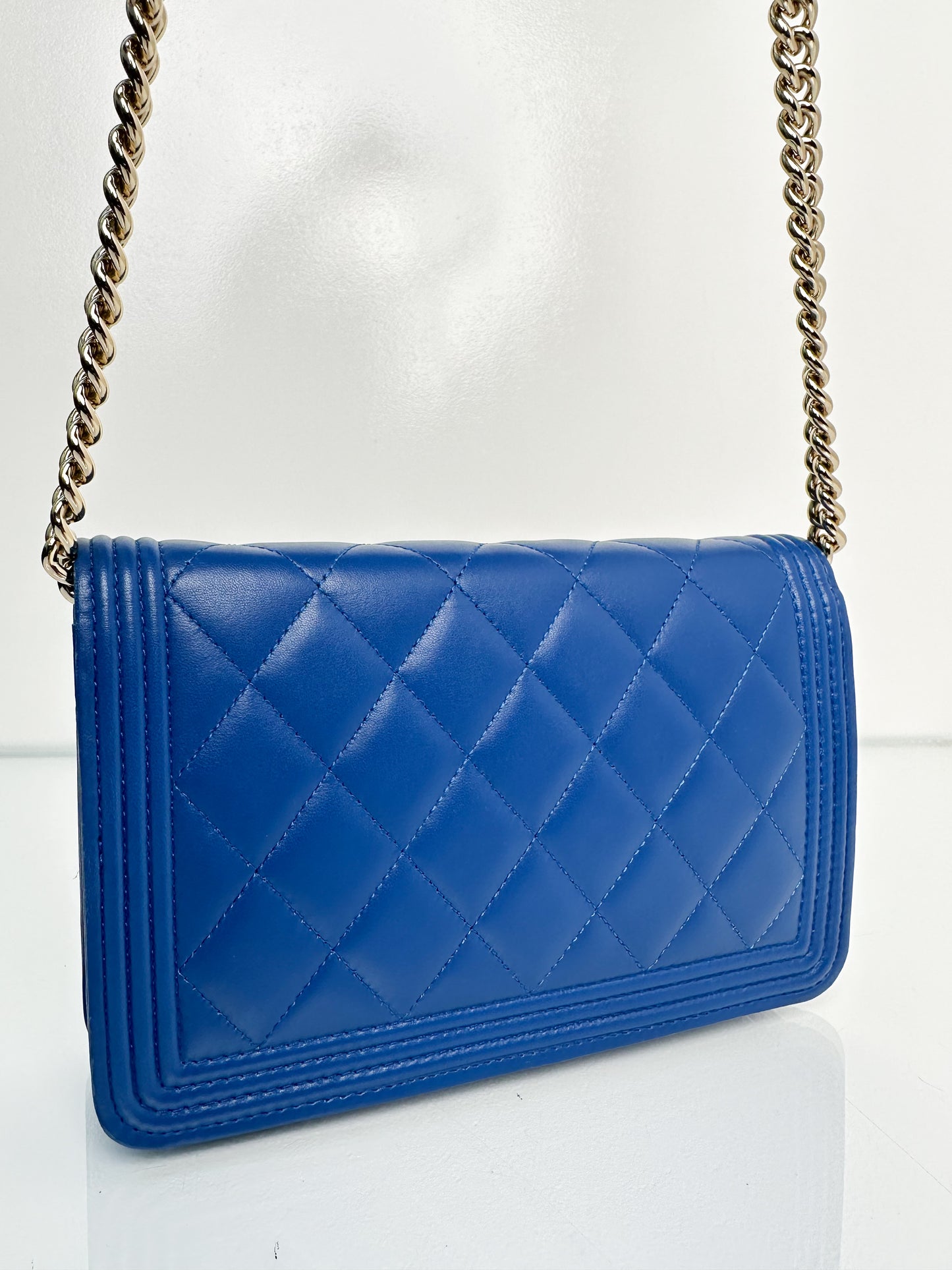 Chanel Boy Wallet on Chain Electric Blue Lambskin GHW