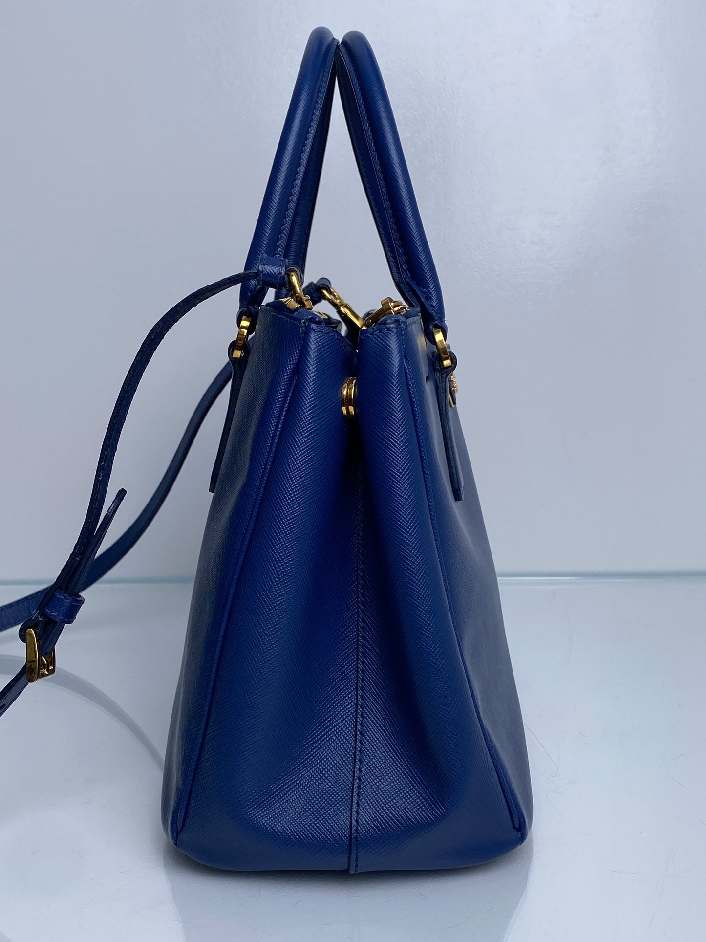 Prada Saffiano Lux Blue Small Tote Bag GHW