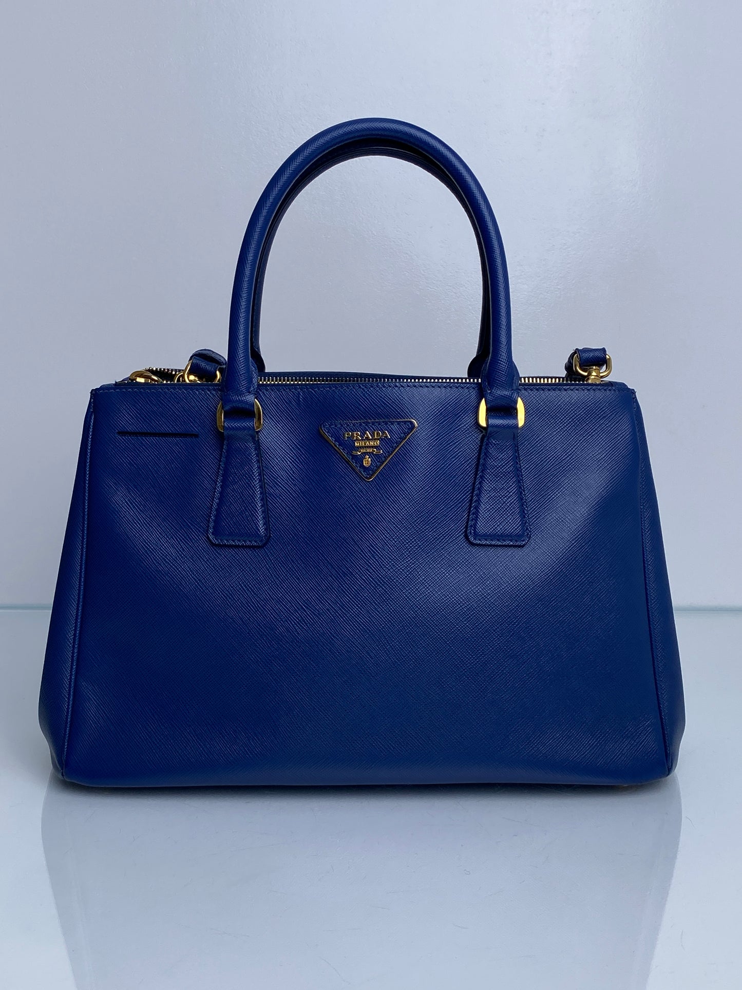 Prada Saffiano Lux Blue Small Tote Bag GHW