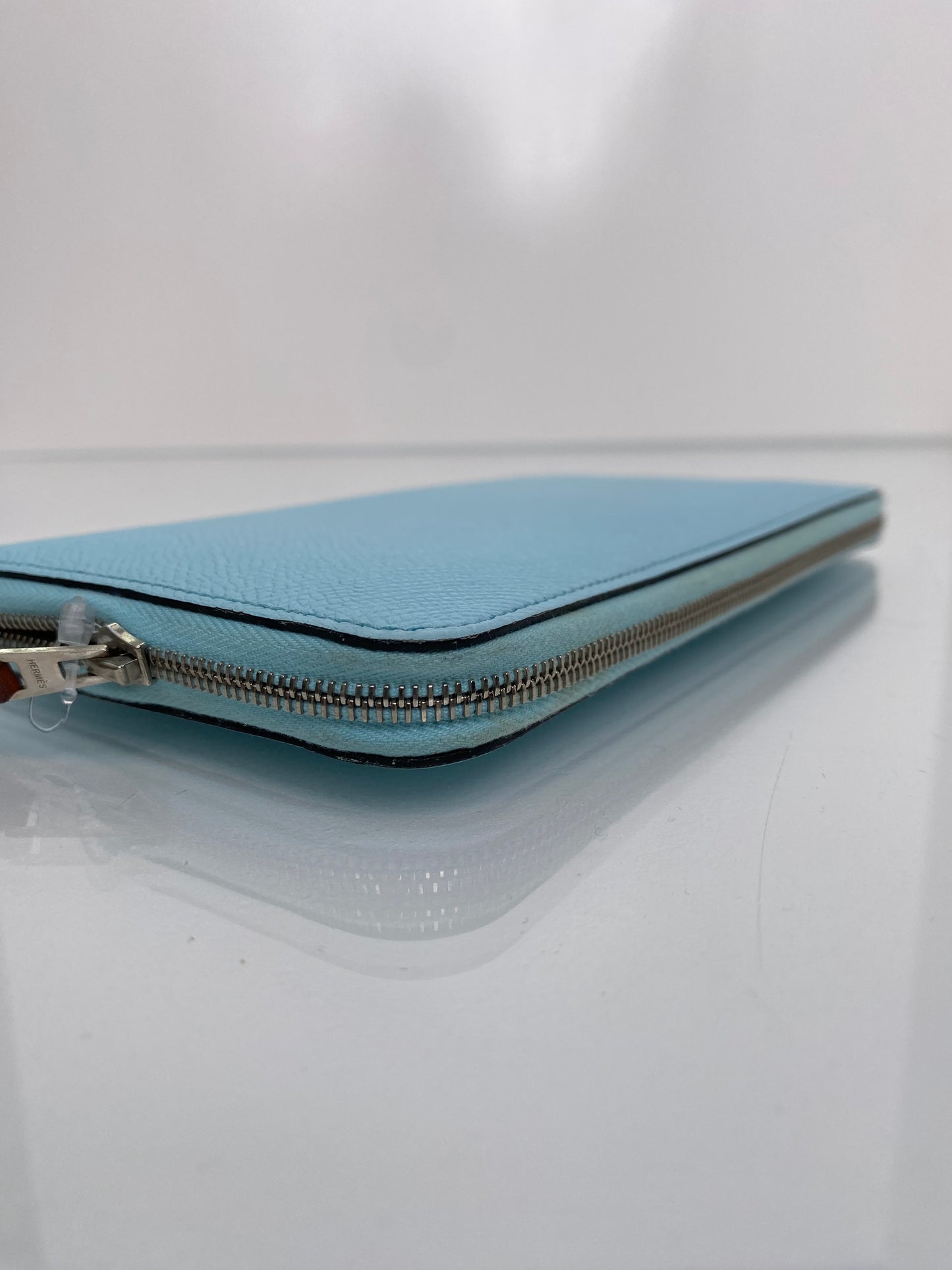 Hermes Azap Silk Blue Atoll Epsom Zip around Long wallet PHW