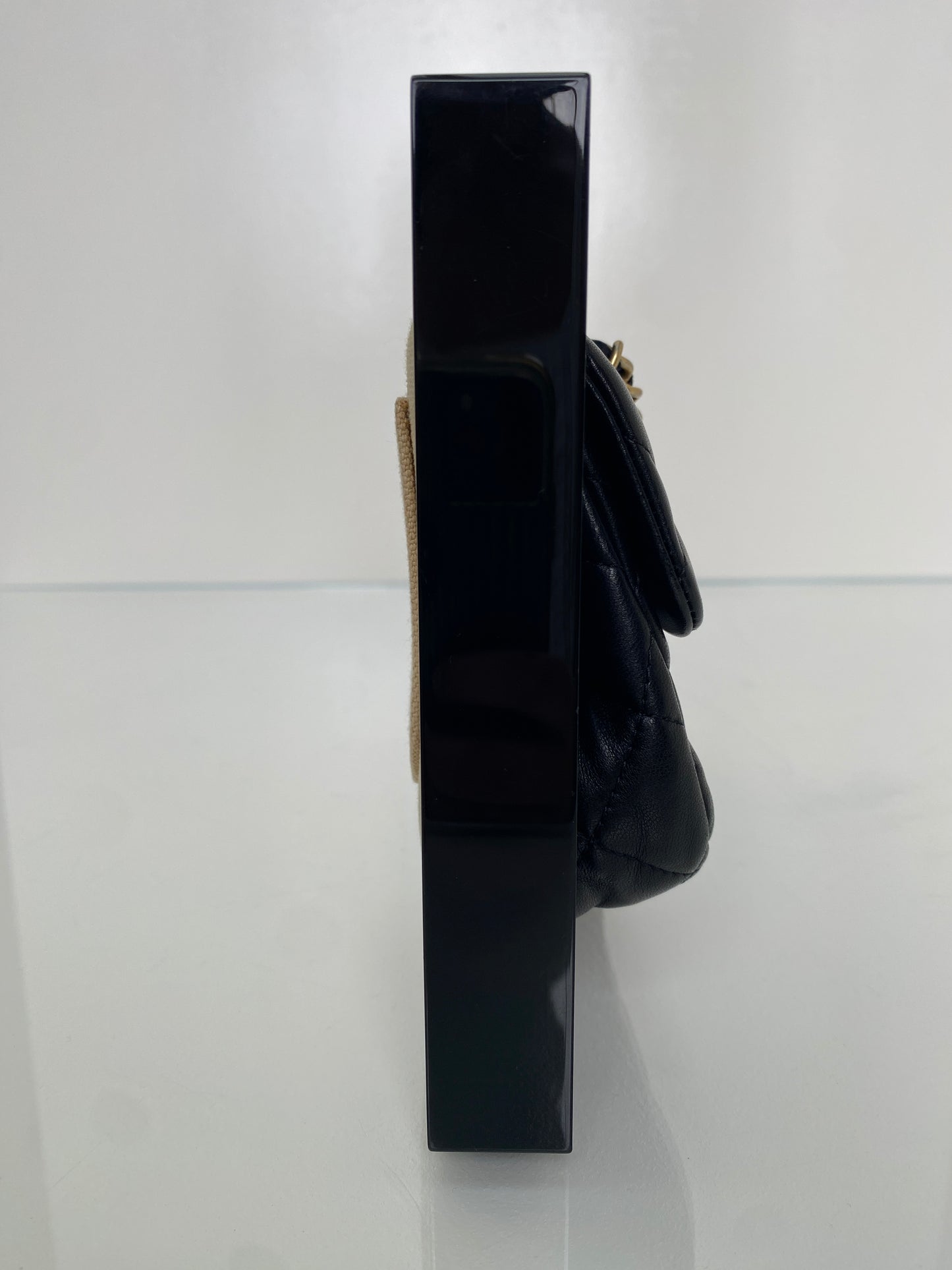 Chanel Black Lambskin 2014 Lambskin & Plexiglass "Collection Privee" Picture Frame Minaudière Bag GHW
