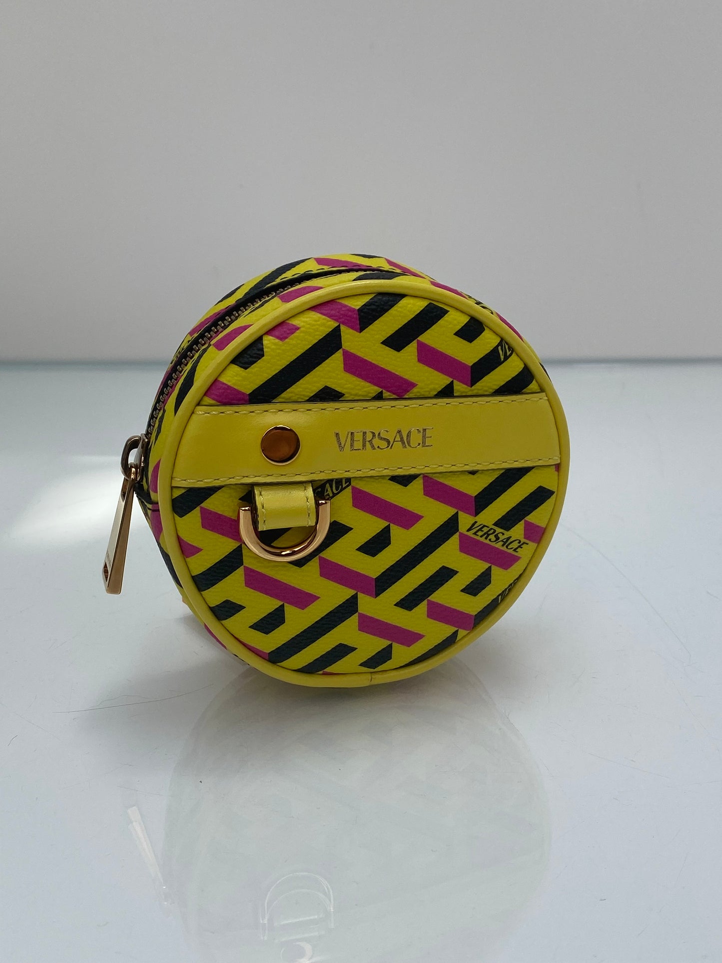 Versace Yellow Vintage La Greca Round Zip Pouch