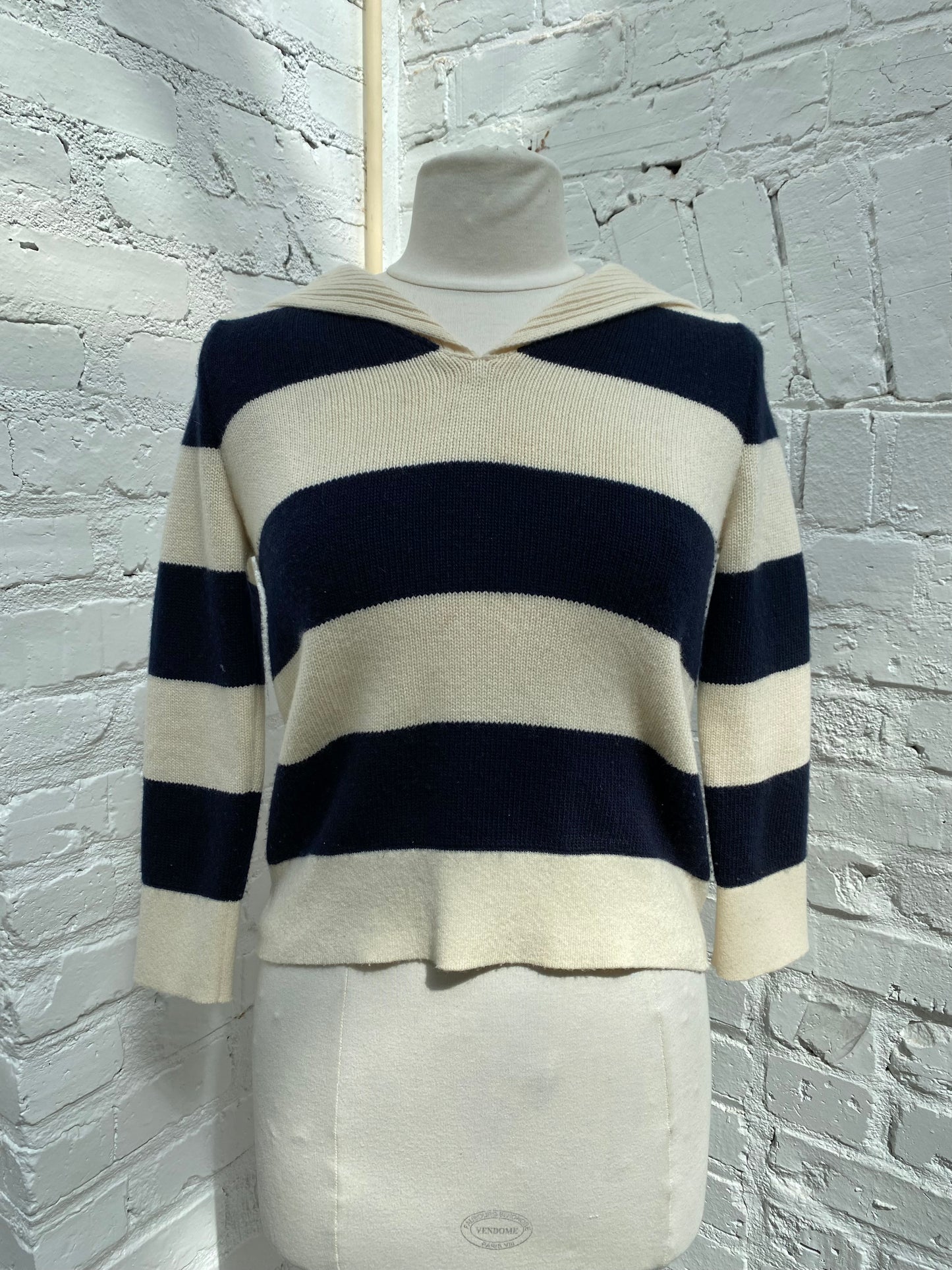 Christian Dior Navy & Cream Cashmere & Wool Striped Sweater, 2