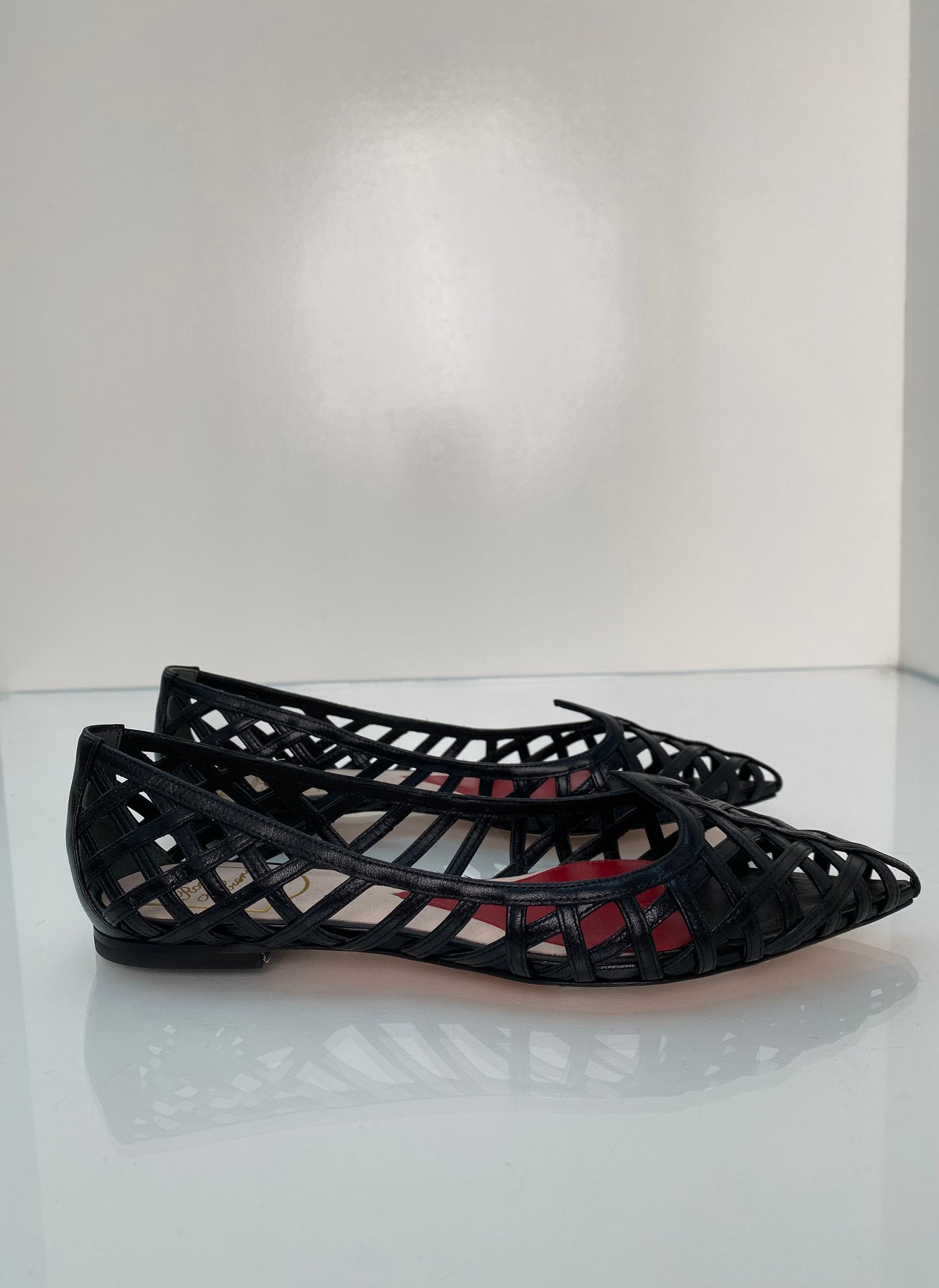 Roger Vivier Black Cage Ballet Flats, 38.5