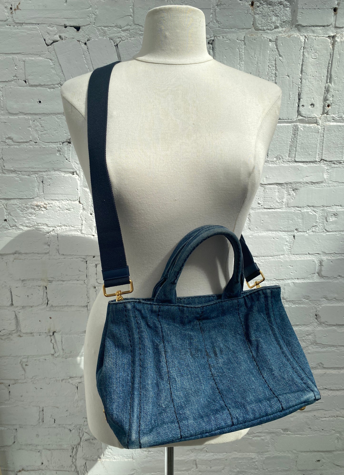 Prada Blue Denim Canapa Tote Bag GHW (As Is)
