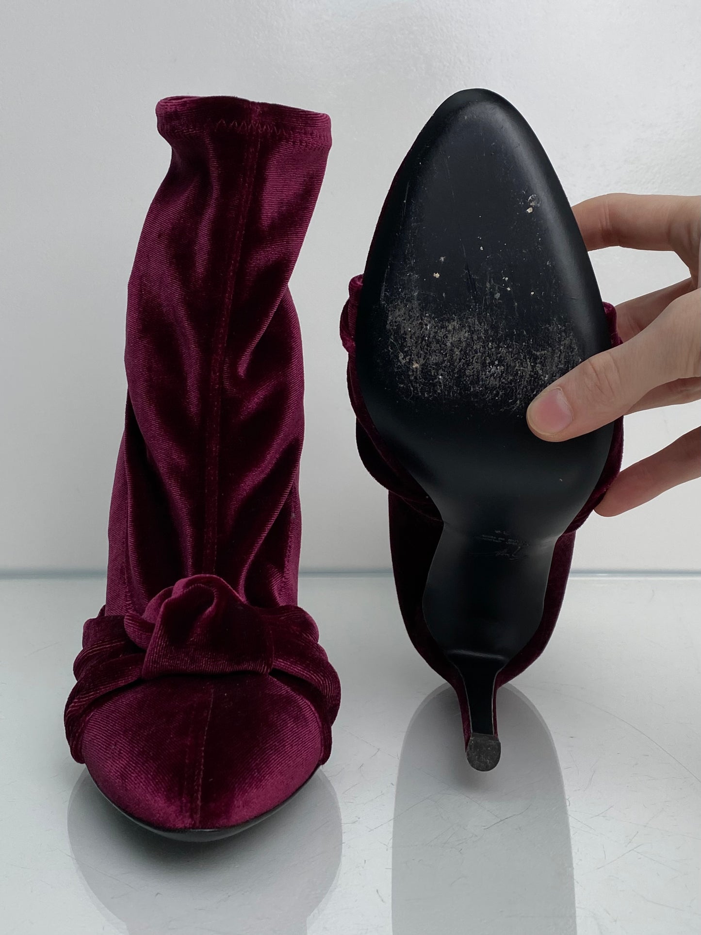 Giuseppe Zanotti Burgundy Ophelia Velvet Knot Heels, 39