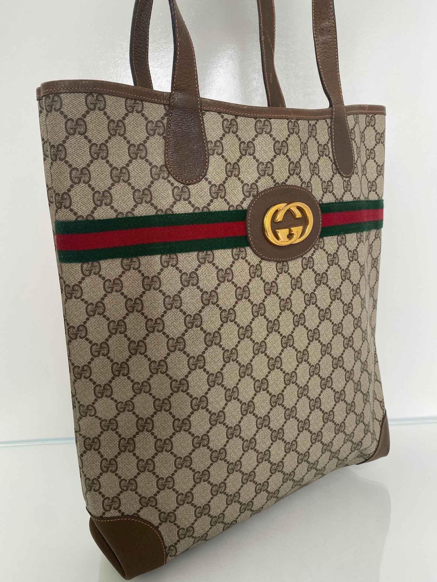Gucci Web Stripe GG Supreme Tote