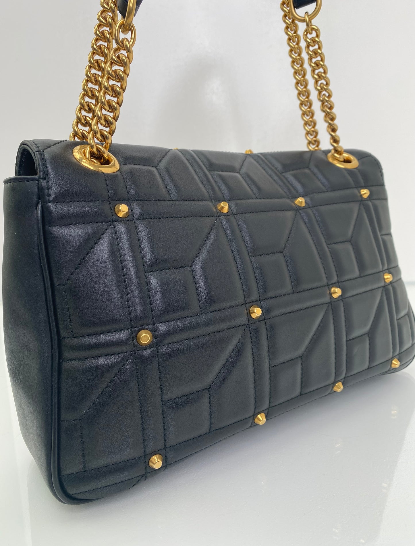 Gucci Black Studded GG Marmont Leather Crossbody, GHW