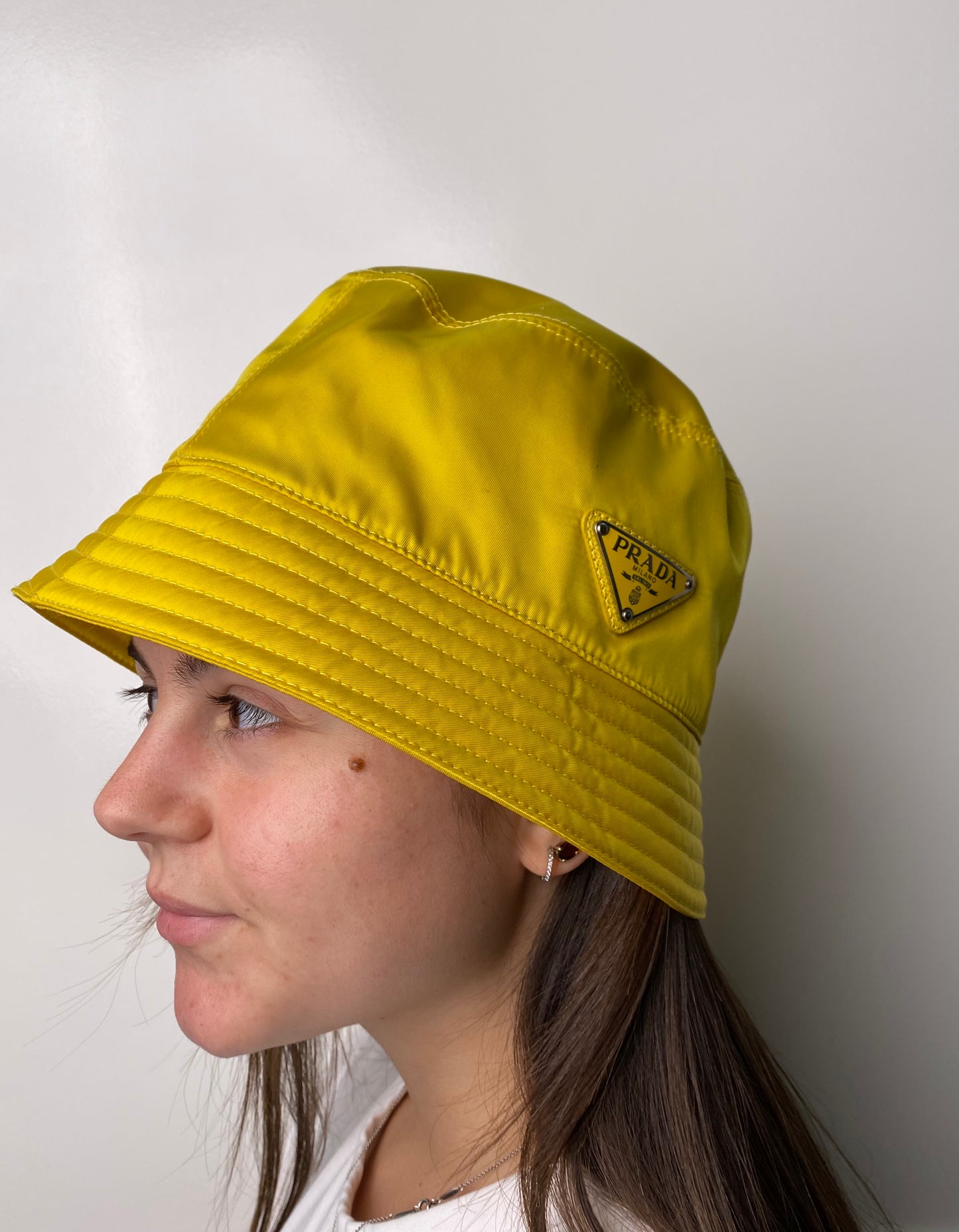 Prada Yellow Renylon Bucket Hat, L