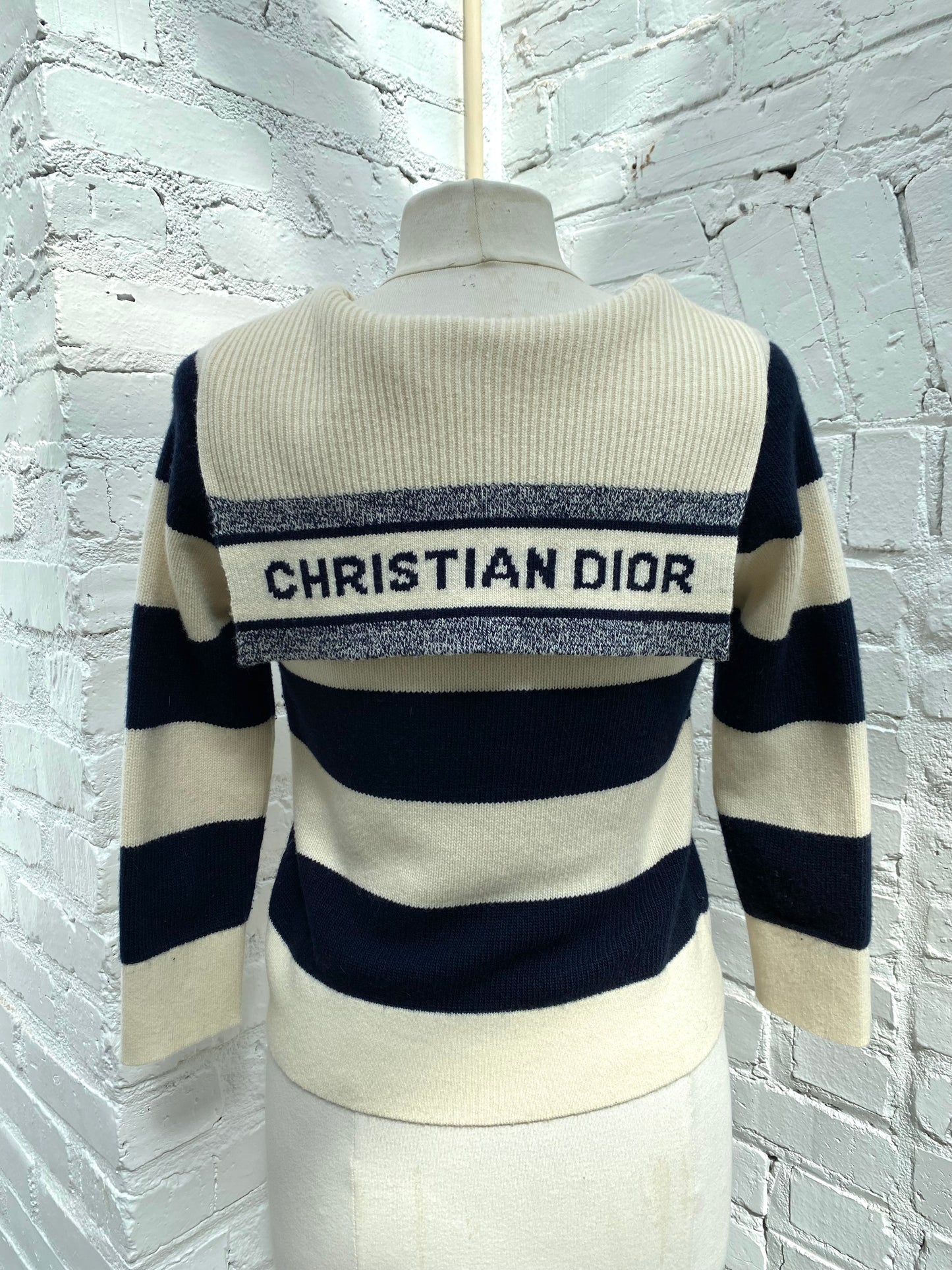 Christian Dior Navy & Cream Cashmere & Wool Striped Sweater, 2