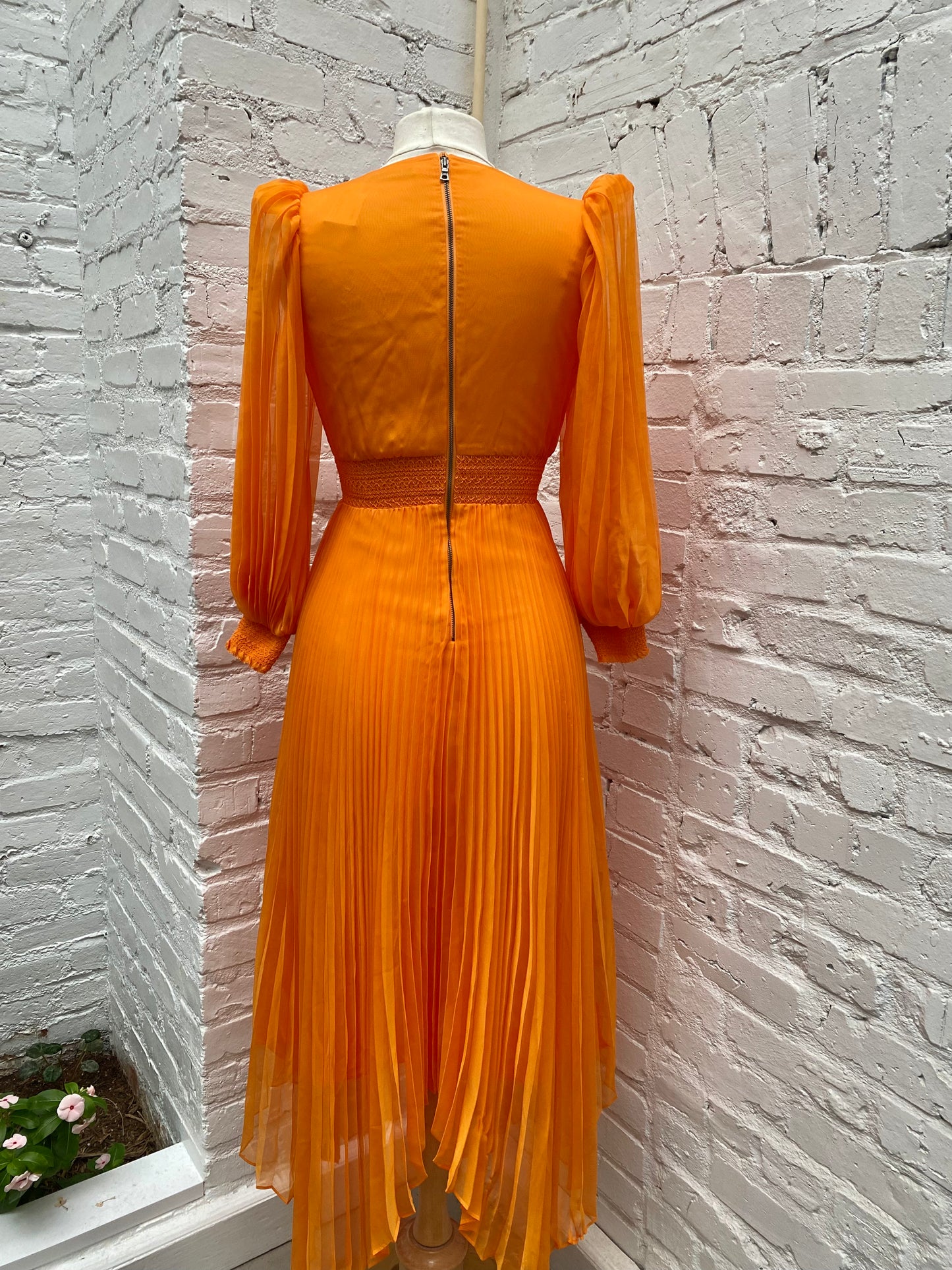 Alice + Olivia Orange Pleated Dress, 0