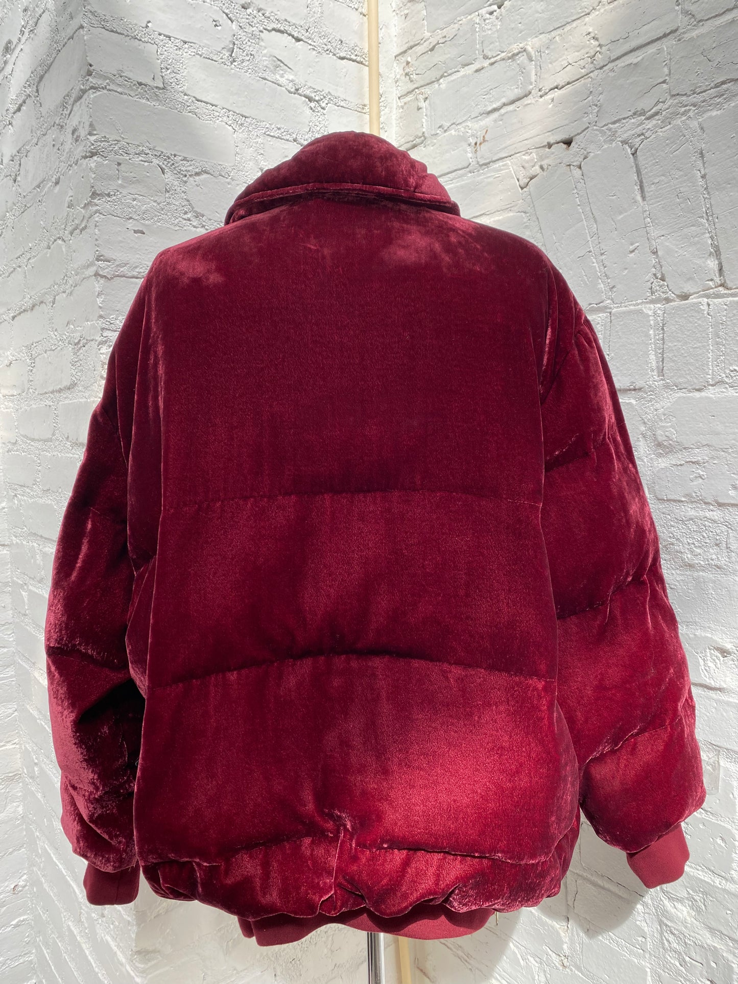 Stella McCartney Red Velvet Hooded Puffer Jacket, 34