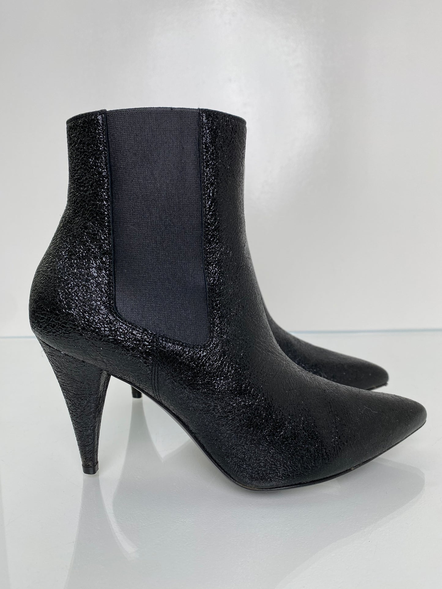 Saint Laurent Black Crinkle Leather Boots, 38.5