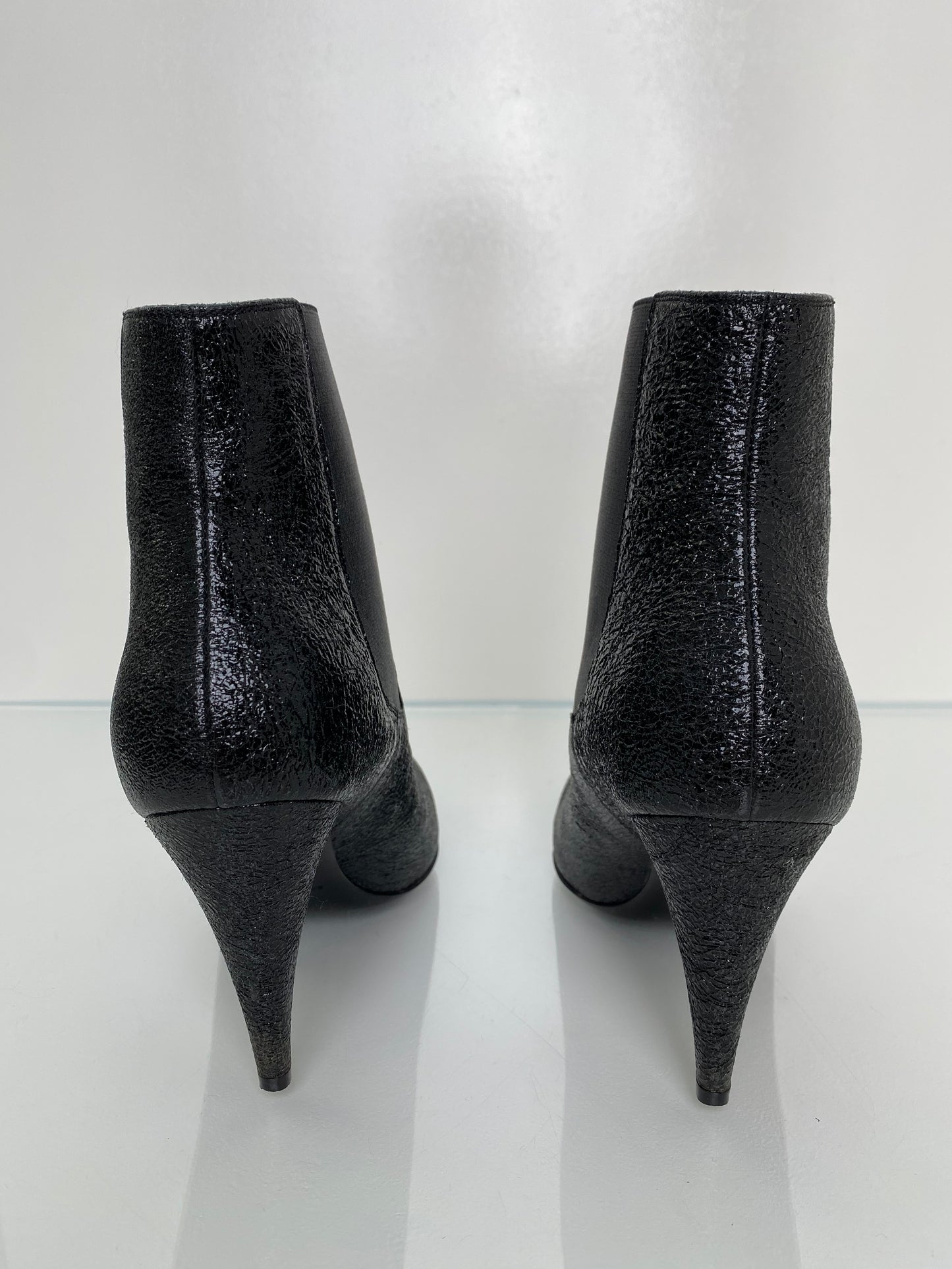 Saint Laurent Black Crinkle Leather Boots, 38.5