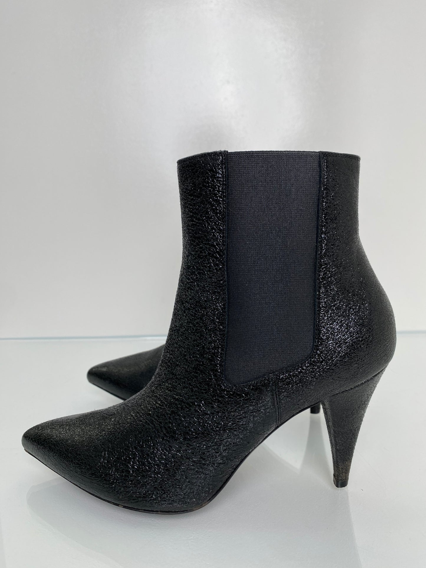 Saint Laurent Black Crinkle Leather Boots, 38.5