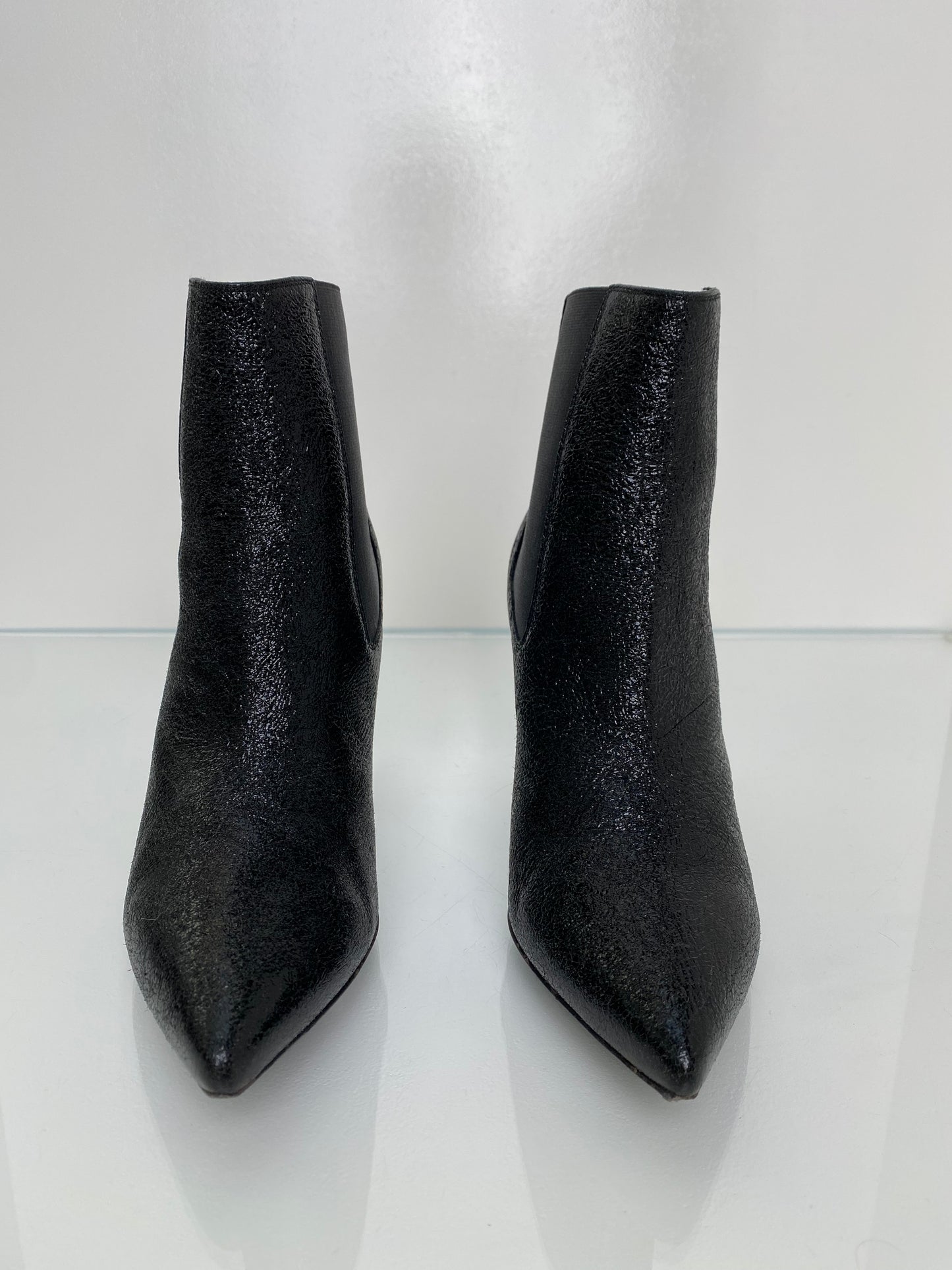 Saint Laurent Black Crinkle Leather Boots, 38.5