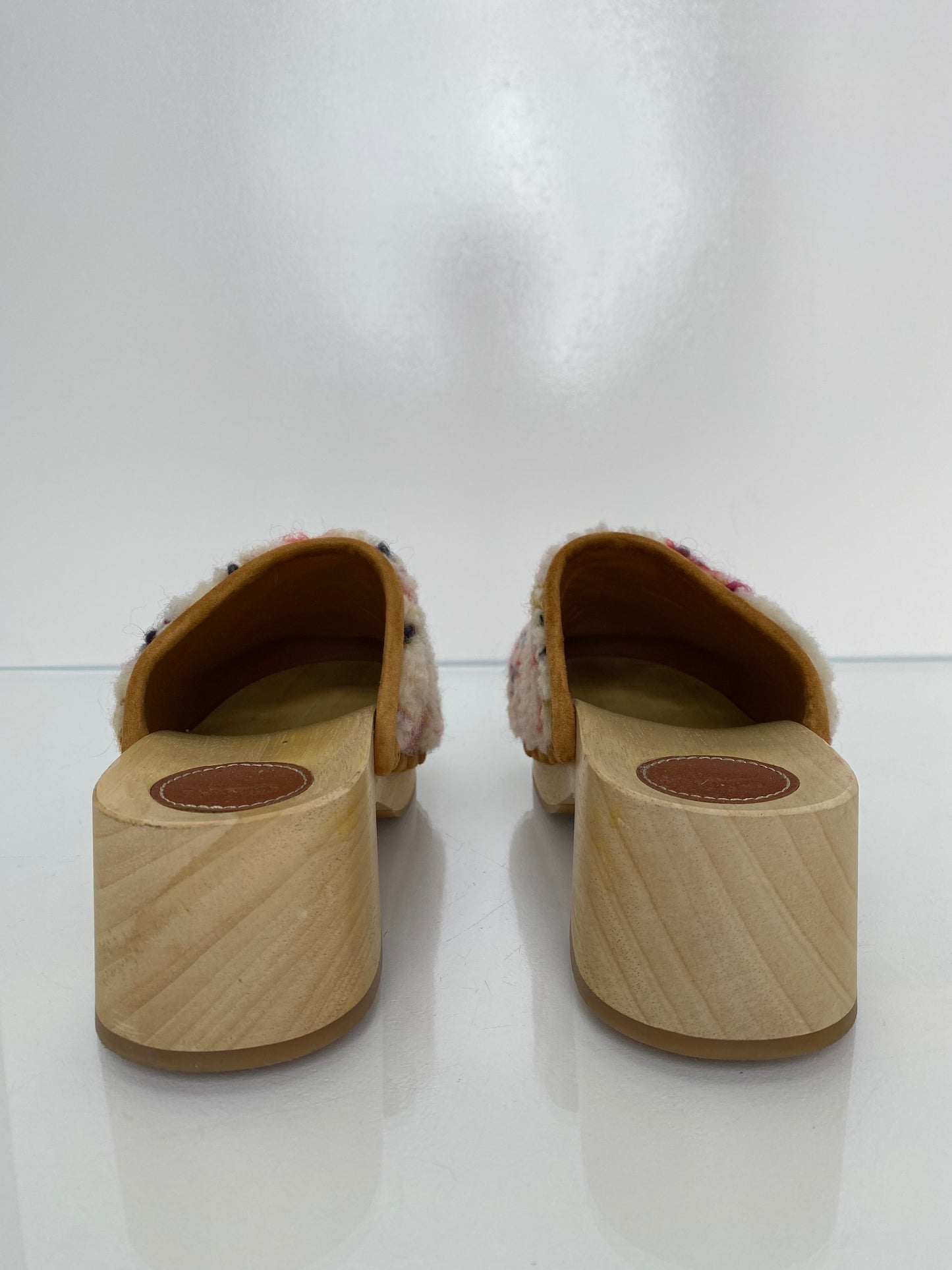 Chloe Cream & Multicolor Shearling Clogs, 37